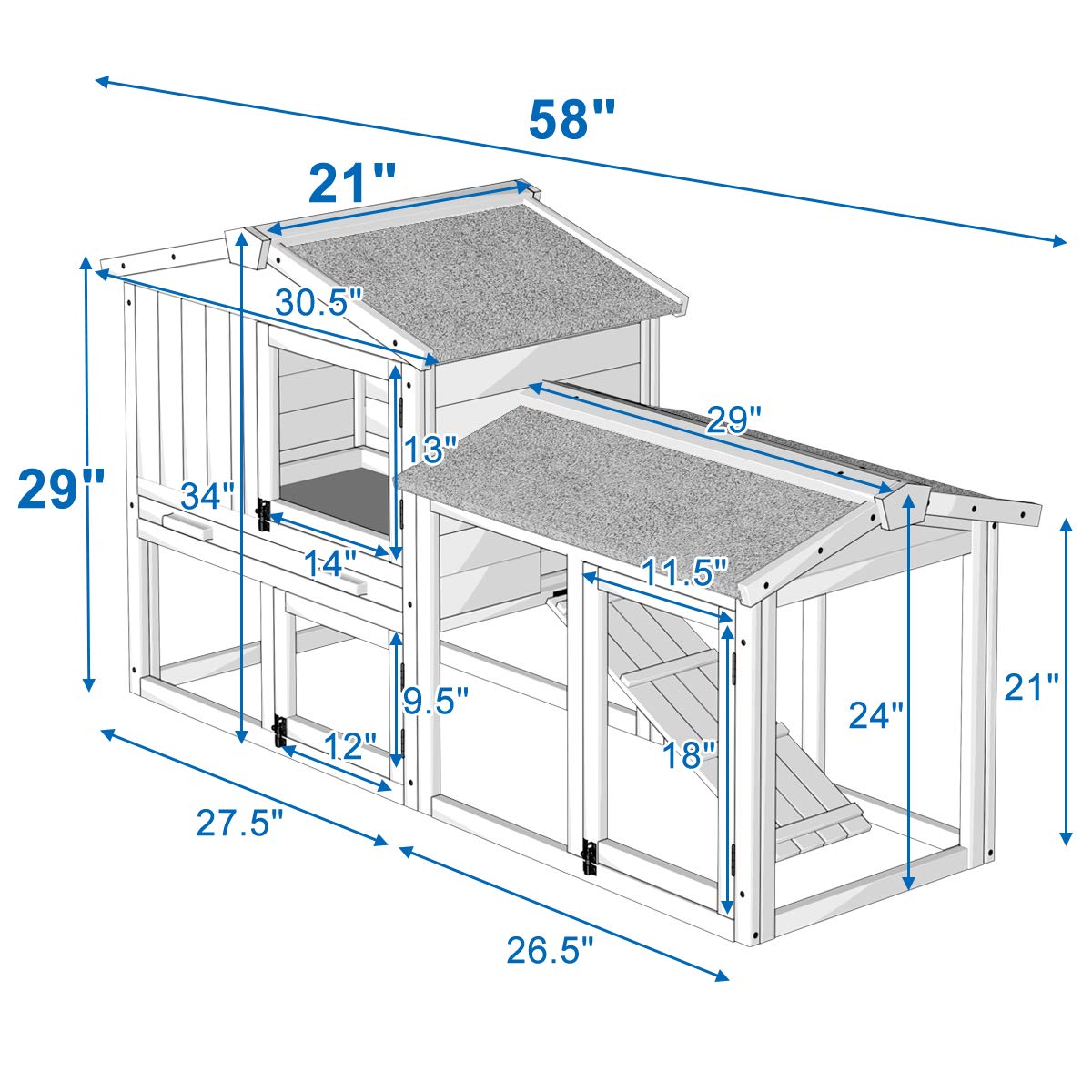 Tangkula Large Chicken Coop, 58 Wooden Hen House Outdoor Backyard Garden Bunny Rabbit Hutch with Ventilation Door, Removable Tra