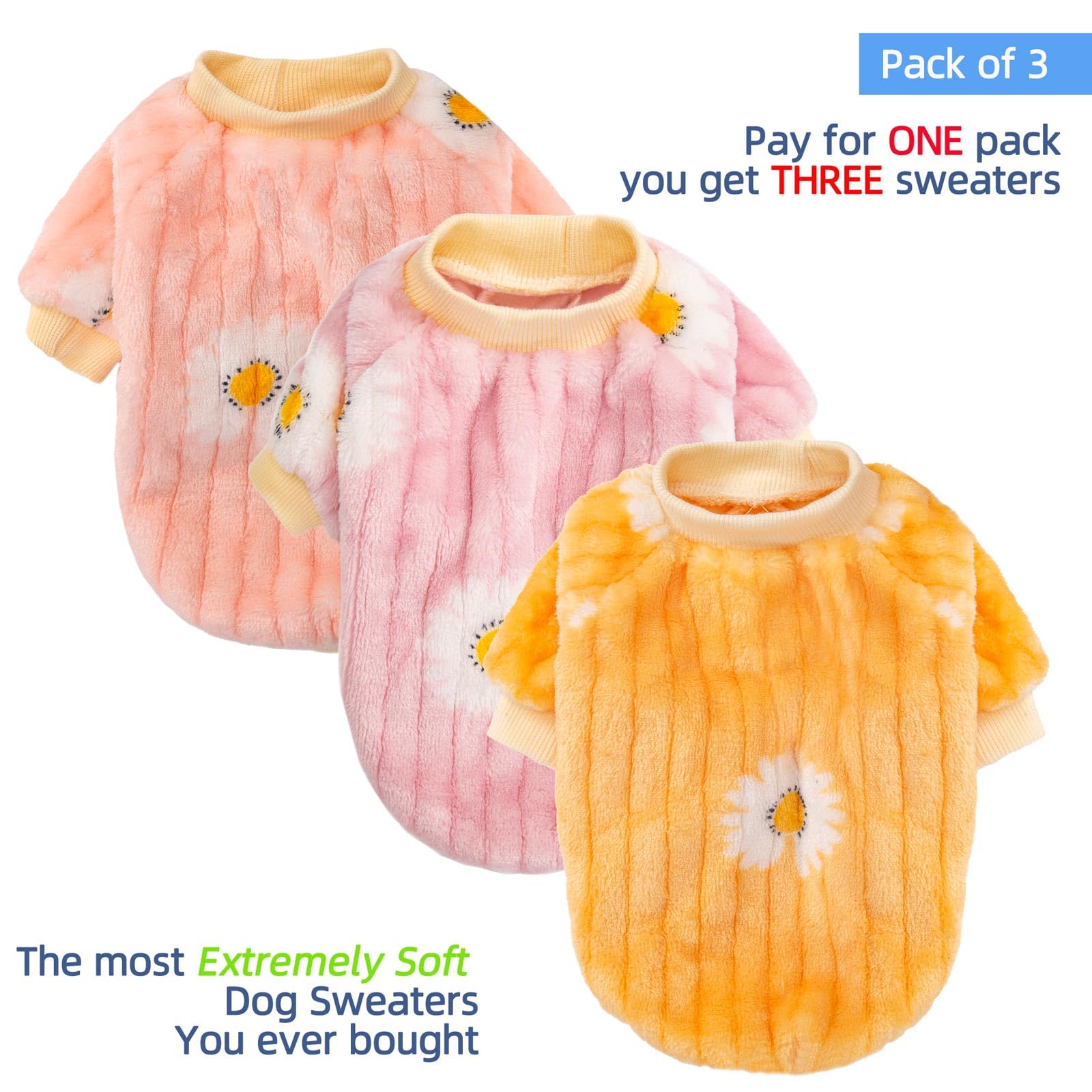 Fabricastle Small Dog Sweaters, 3-Pack Dog Clothes For Small Dogs Girl & Cats, Ultra Soft And Warm Pet Coats, Winter Pet Jacket,