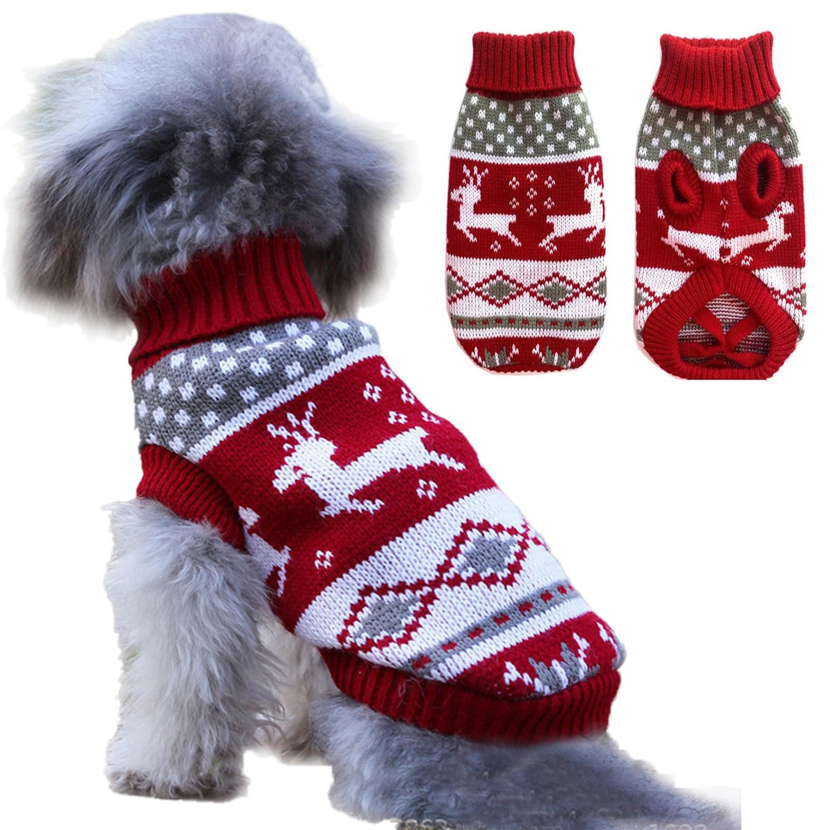 Dog Christmas Sweaters For Small Dogs,Turtleneck Dog Sweater Snowflakes Elk Reindeer Pattern,Dog Christmas Outfit For Small Dogs Cats Boy Girl,Xmas Puppy Costumes (Xmas,M)