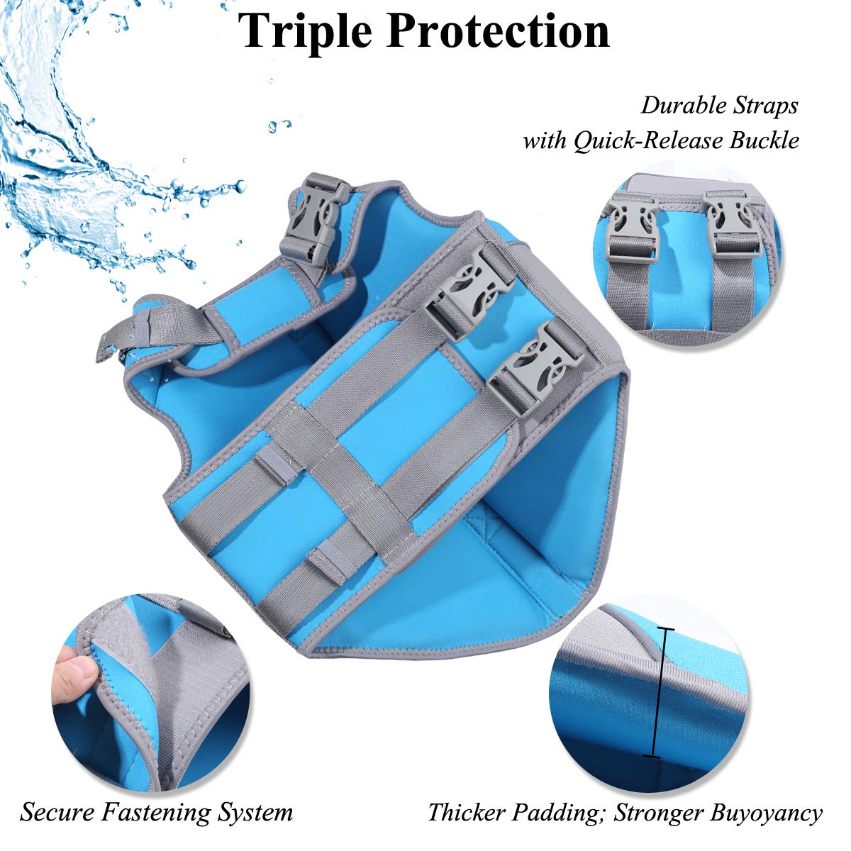 Vivaglory Neoprene Dog Life Jacket Dog Life Vest For Boating Hunting & Swimming, Lightweight With Leash Ring, M, Blue