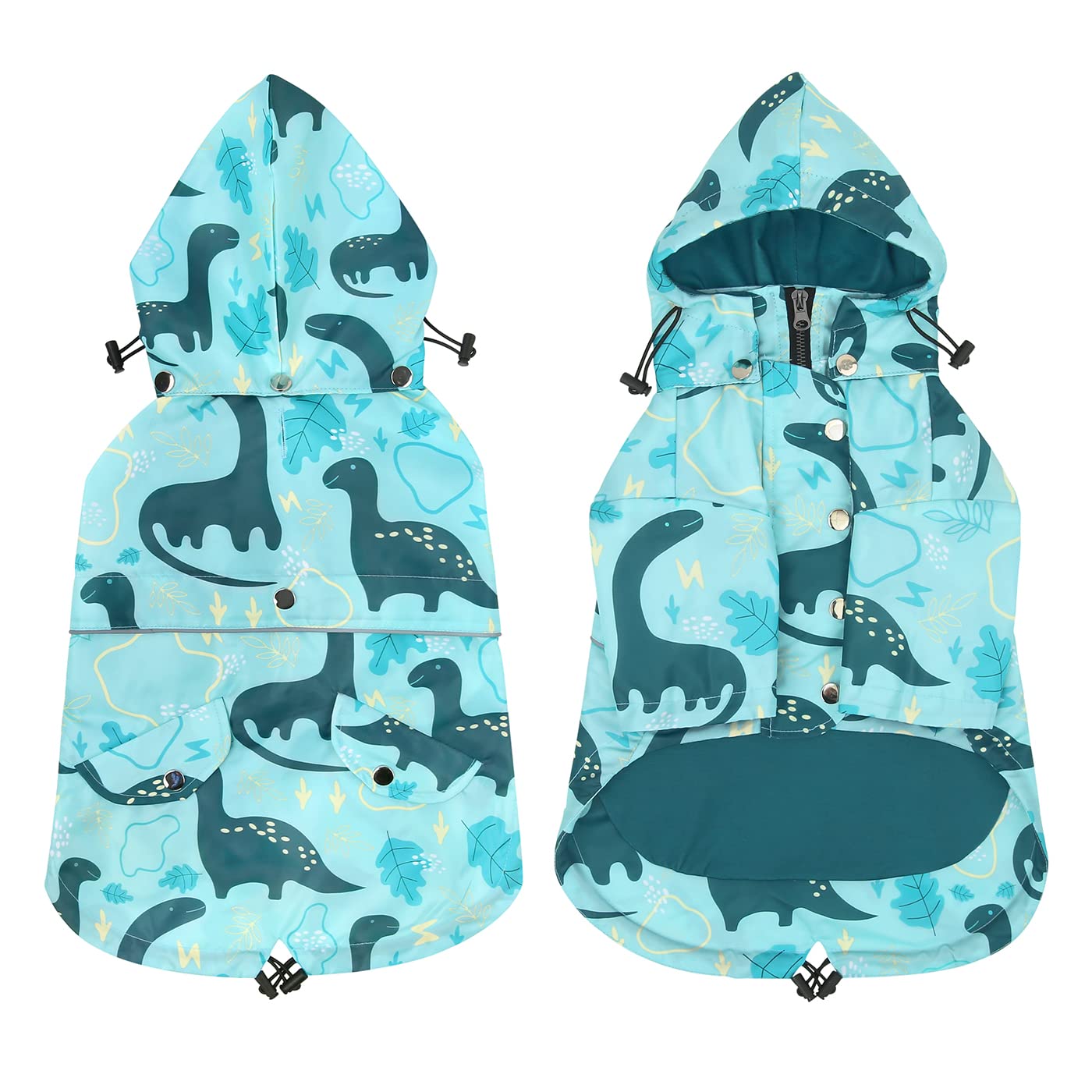 Hde Dog Raincoat Double Layer Zip Rain Jacket With Hood For Small To Large Dogs Dinosaurs - 3Xl
