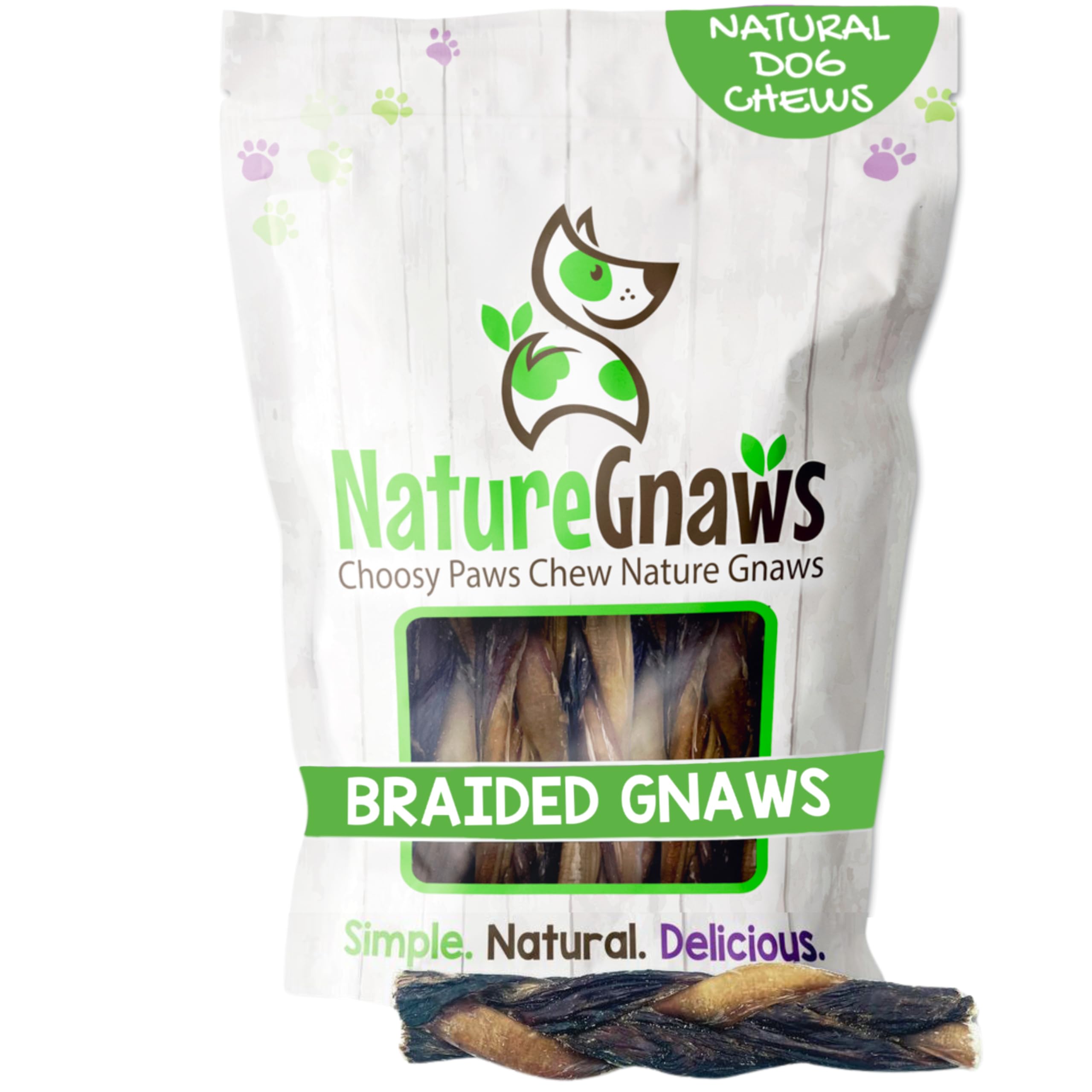 Nature Gnaws Braided Bully Twists for Dogs 5-6 (3 Count) - Long Lasting for Small and Medium Dogs - Natural Beef Dog Chew Bones