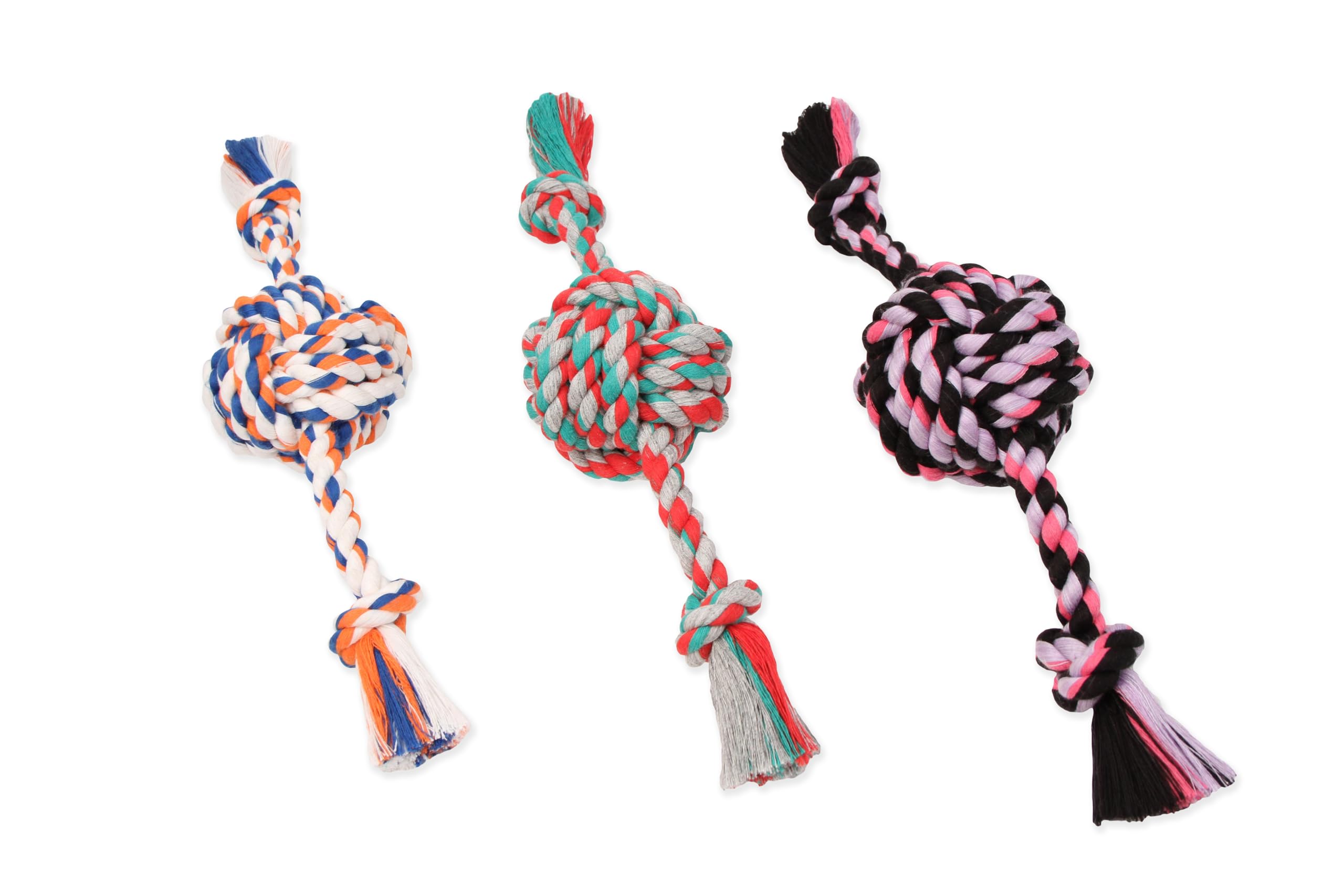 Mammoth Pet Products Flossy Chews Color Monkey Fist Ball With Rope Ends, Small, 13-Inch, Multicolored (20090F)