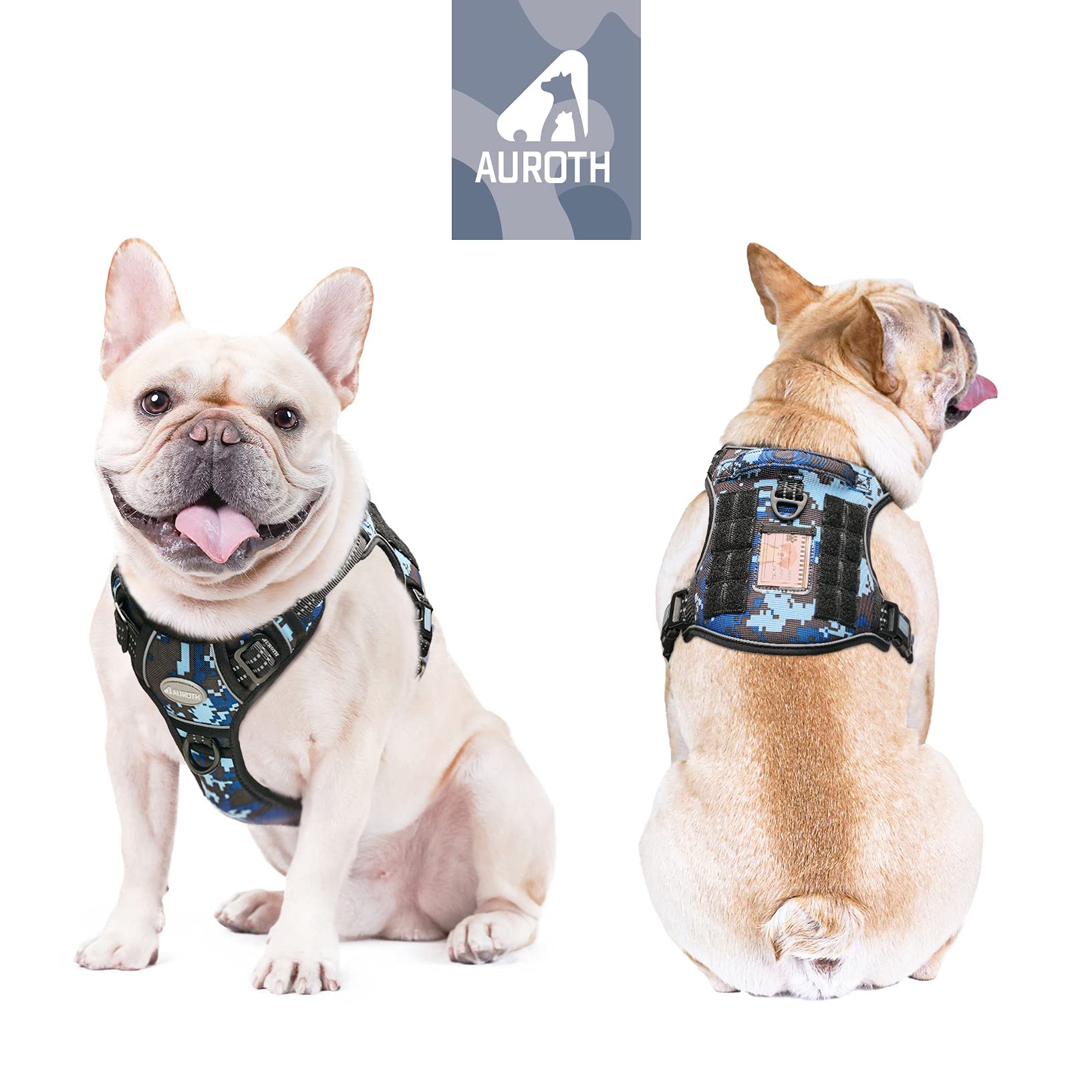 Auroth Tactical Dog Training Harness No Pulling Front Clip Leash Adhesion Reflective K9 Pet Working Vest Easy Control For Small Medium Large Dogs Blue Camo S