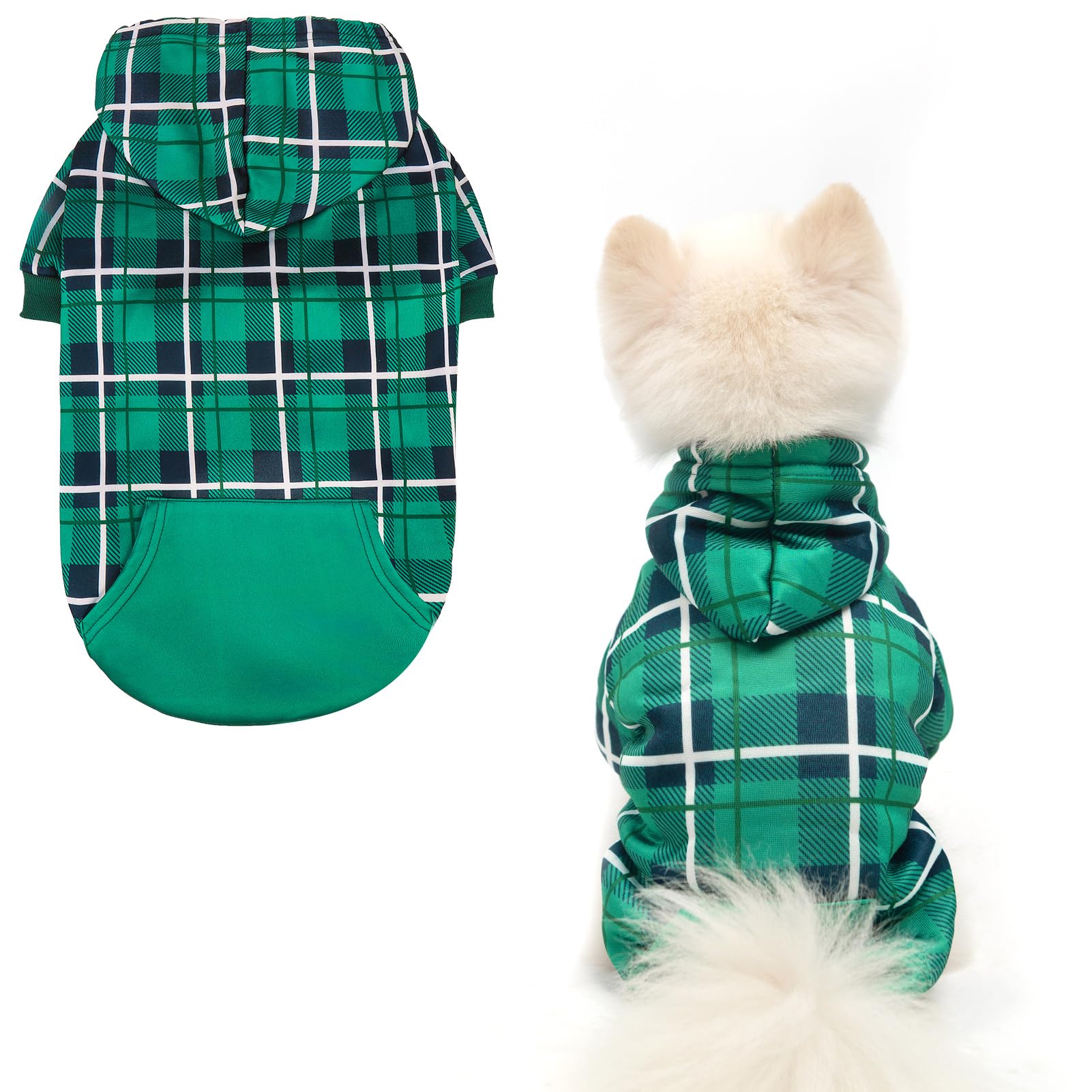 Expawlorer Plaid Dog Hoodie - British Style Warm Dog Sweater Shirt With Leash Hole,Pitbull Clothes Outfits,Winter Coat Apparel F