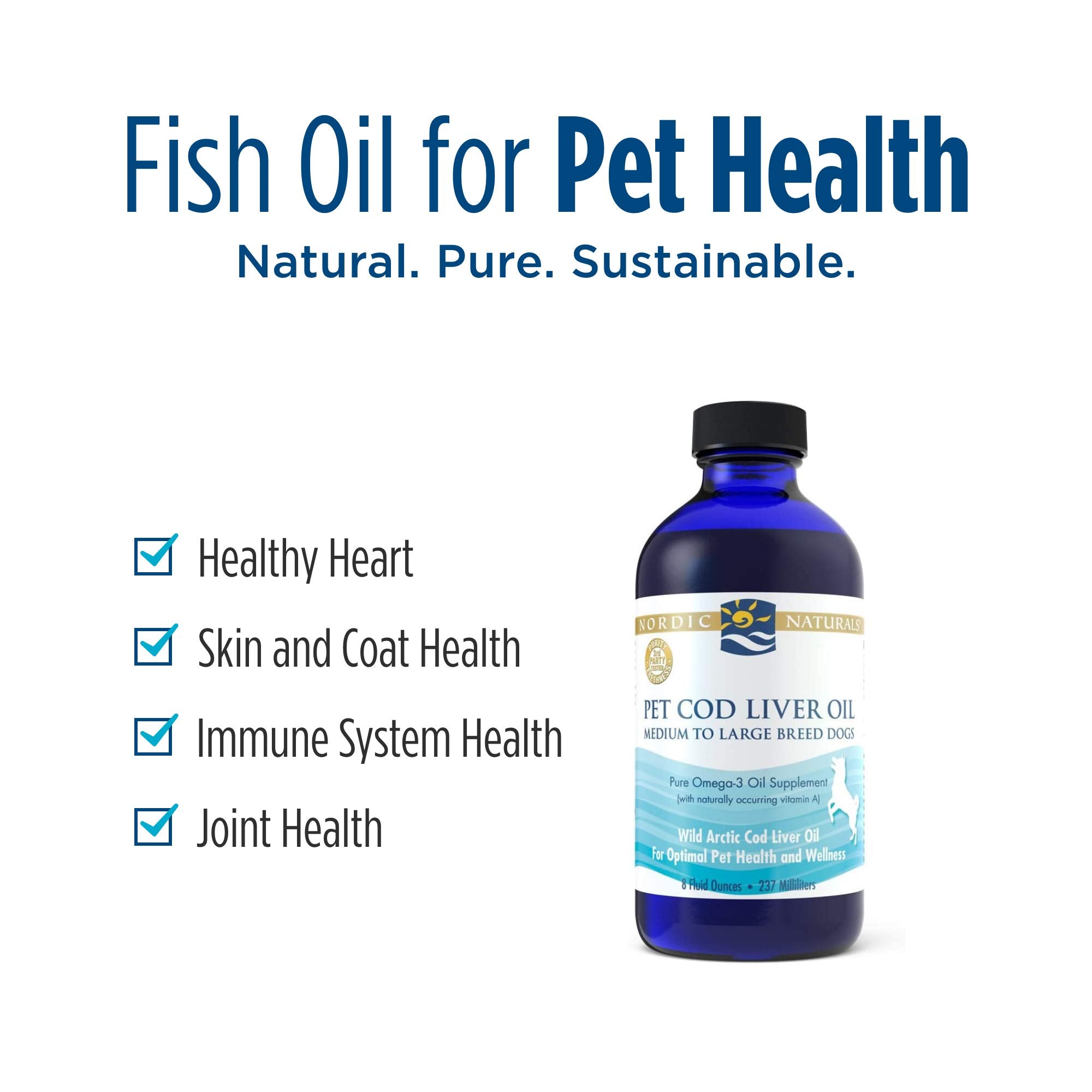 Nordic Naturals Pet Cod Liver Oil, Unflavored - 8 oz - 1104 mg Omega-3 Per Teaspoon - Fish Oil for Dogs with EPA & DHA - Promote