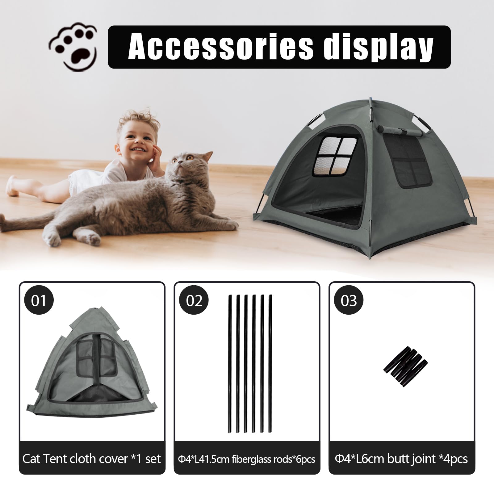 Nockovi Grey Cat Tent House?Cat'S Nest, Portable Indoor/Outdoor Pet Tent House For Cats, Puppies And Other Small Animals