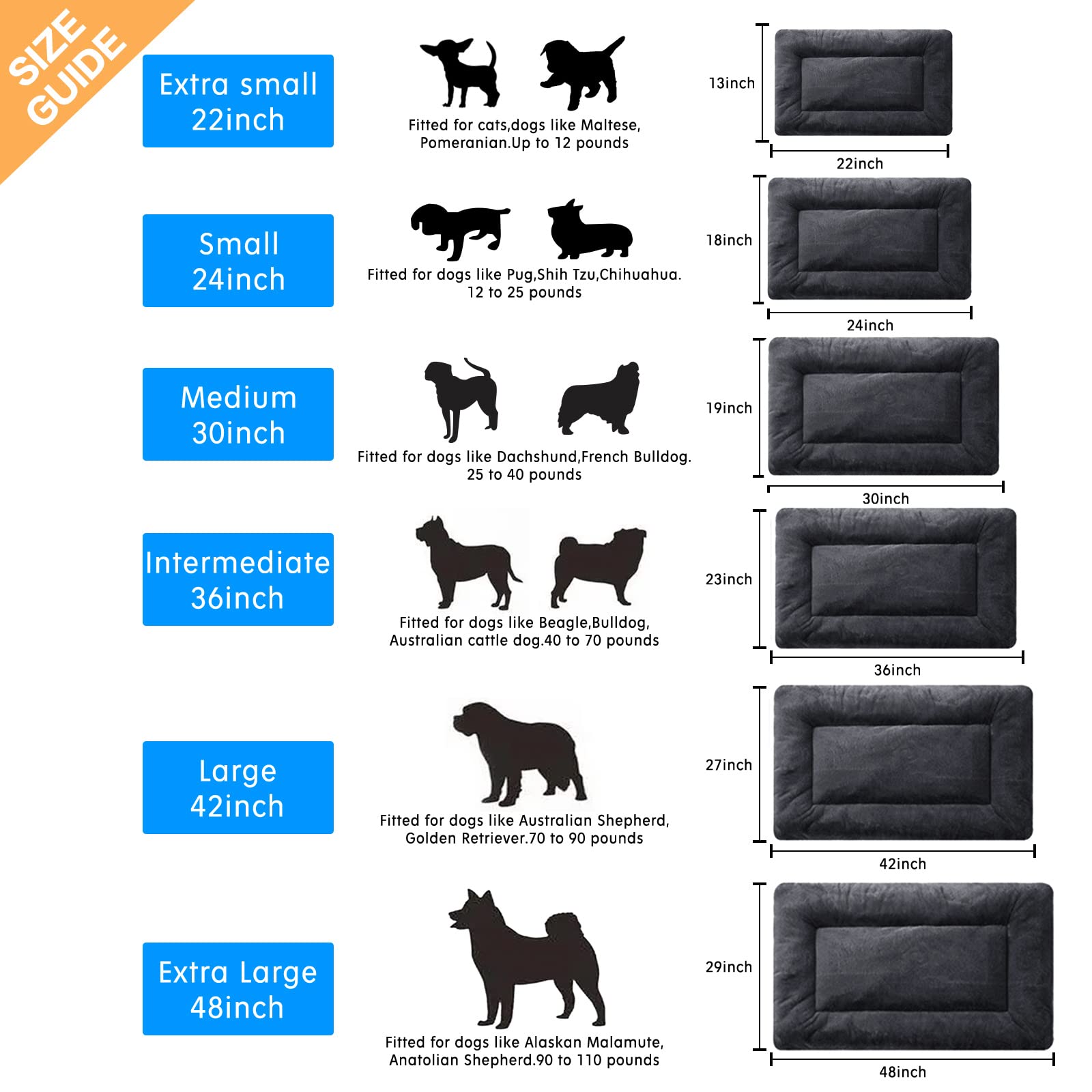 Dog Beds Crate Pad For Dogs Fit Metal Dog Crates,Ultra Soft Dog Crate Bed Washable & Anti-Slip Kennel Pad For Dogs Cozy Sleeping Mat (36Inch, Dark Gray)