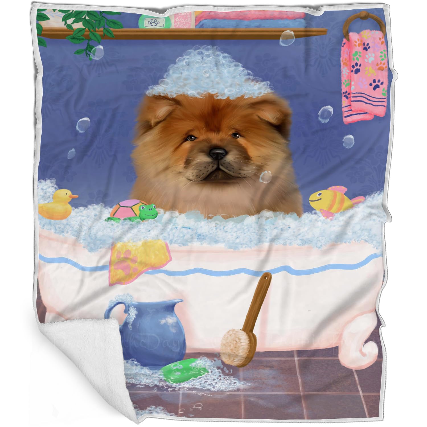Rub A Dub Dog in A Tub Chow Chow Dog Blanket  Lightweight Soft Cozy and Durable Bed Blanket  Animal Theme Fuzzy Blanket for So