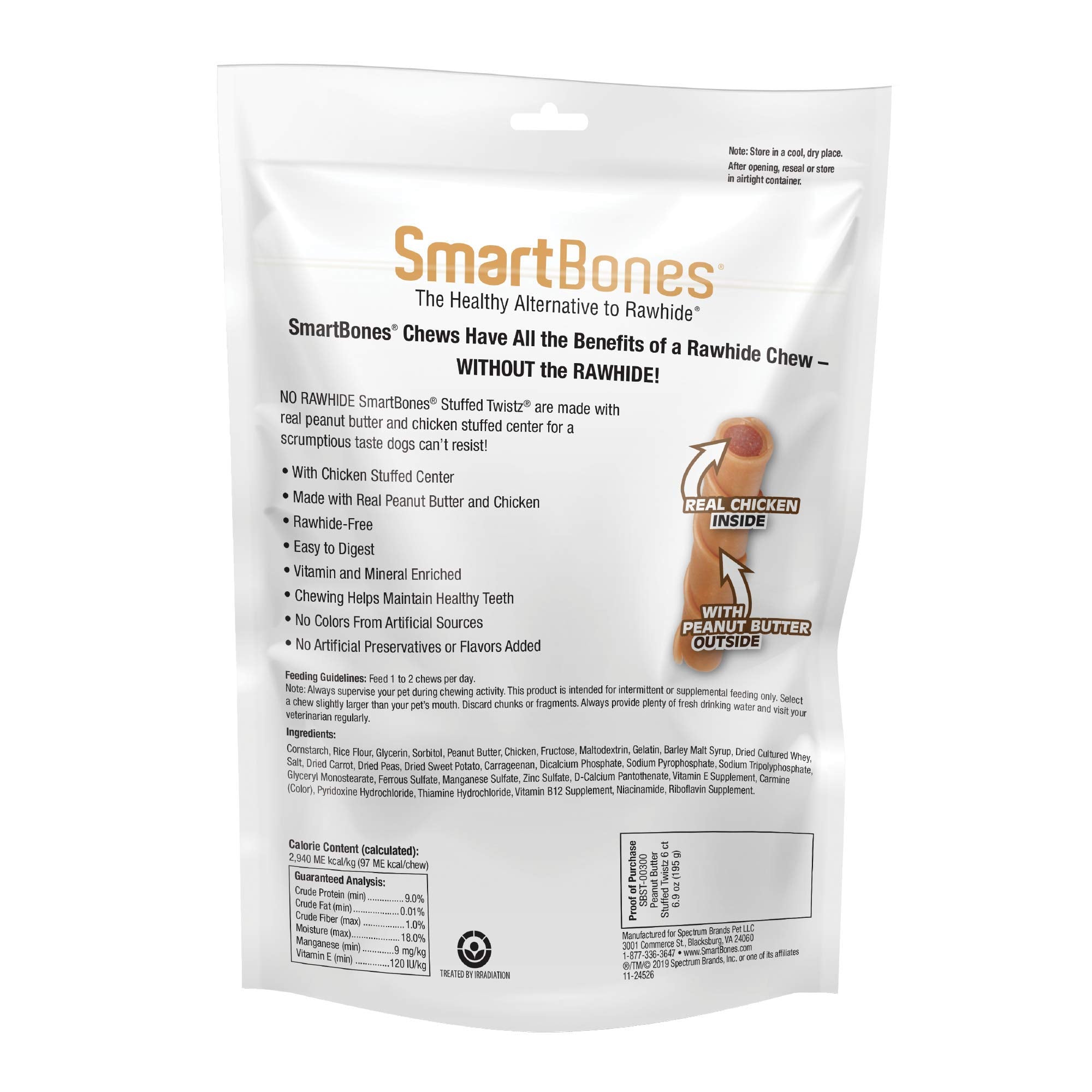 Smartbones Stuffed Twistz with Peanut Butter 6 Count, Rawhide-Free Chews for Dogs, No Artificial Preservatives or Flavors Added