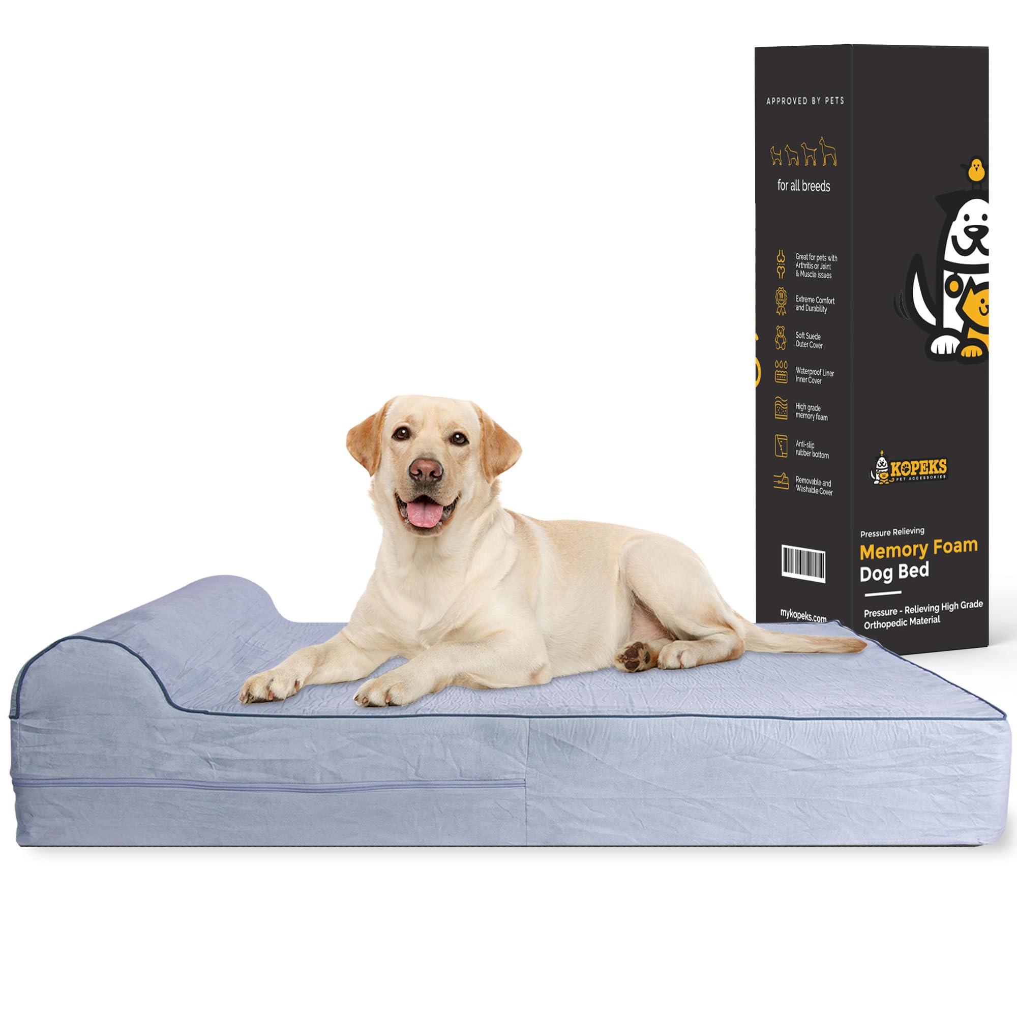 Jumbo Orthopedic Dog Bed - 7-inch Thick Memory Foam Pet Bed with Pillow With Removable Cover & Free Waterproof Liner - For Large