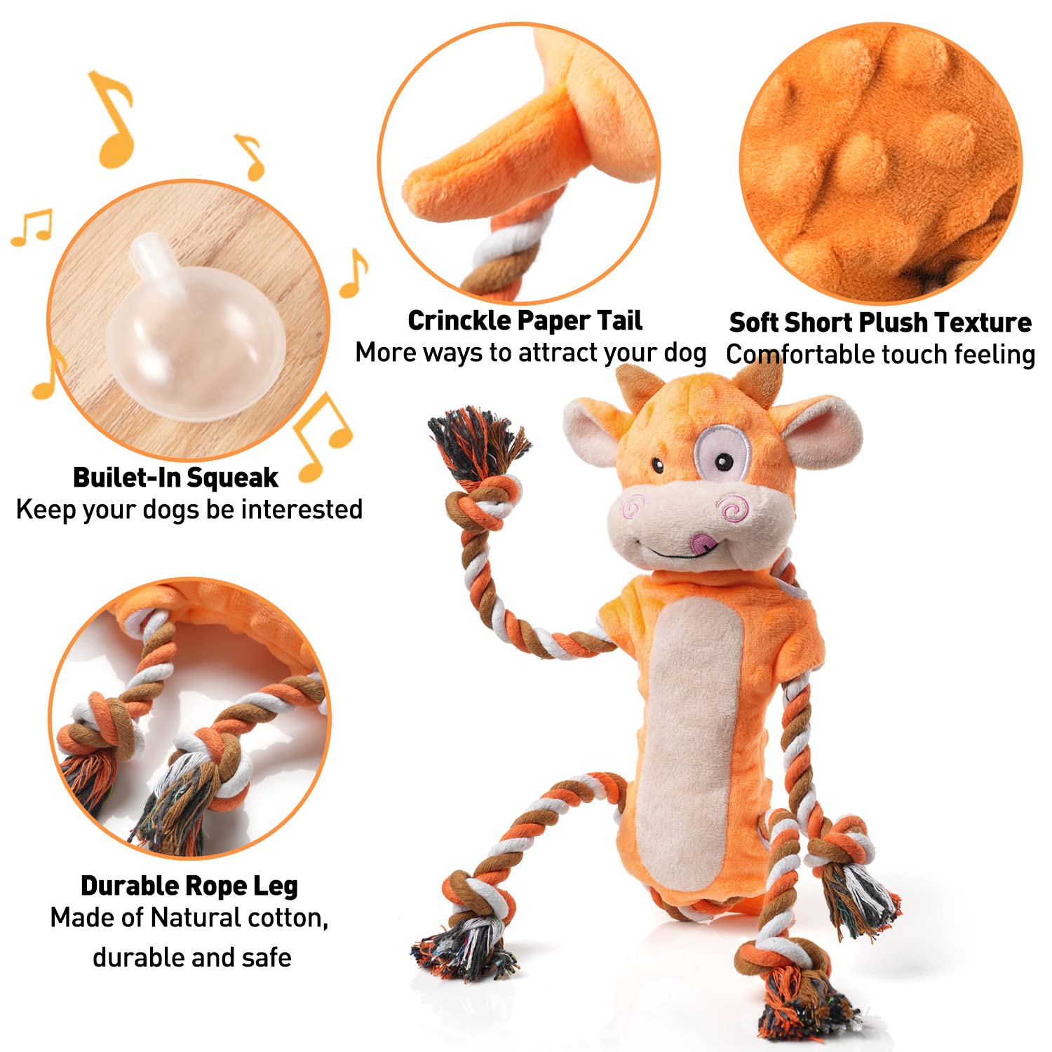 Sedioso Dog Toys, Tug Of War Dog Toy For Large Breed, Cute Squeaky Interactive Dog Toys With Crinkle Paper, Plush Dog Chew Toys