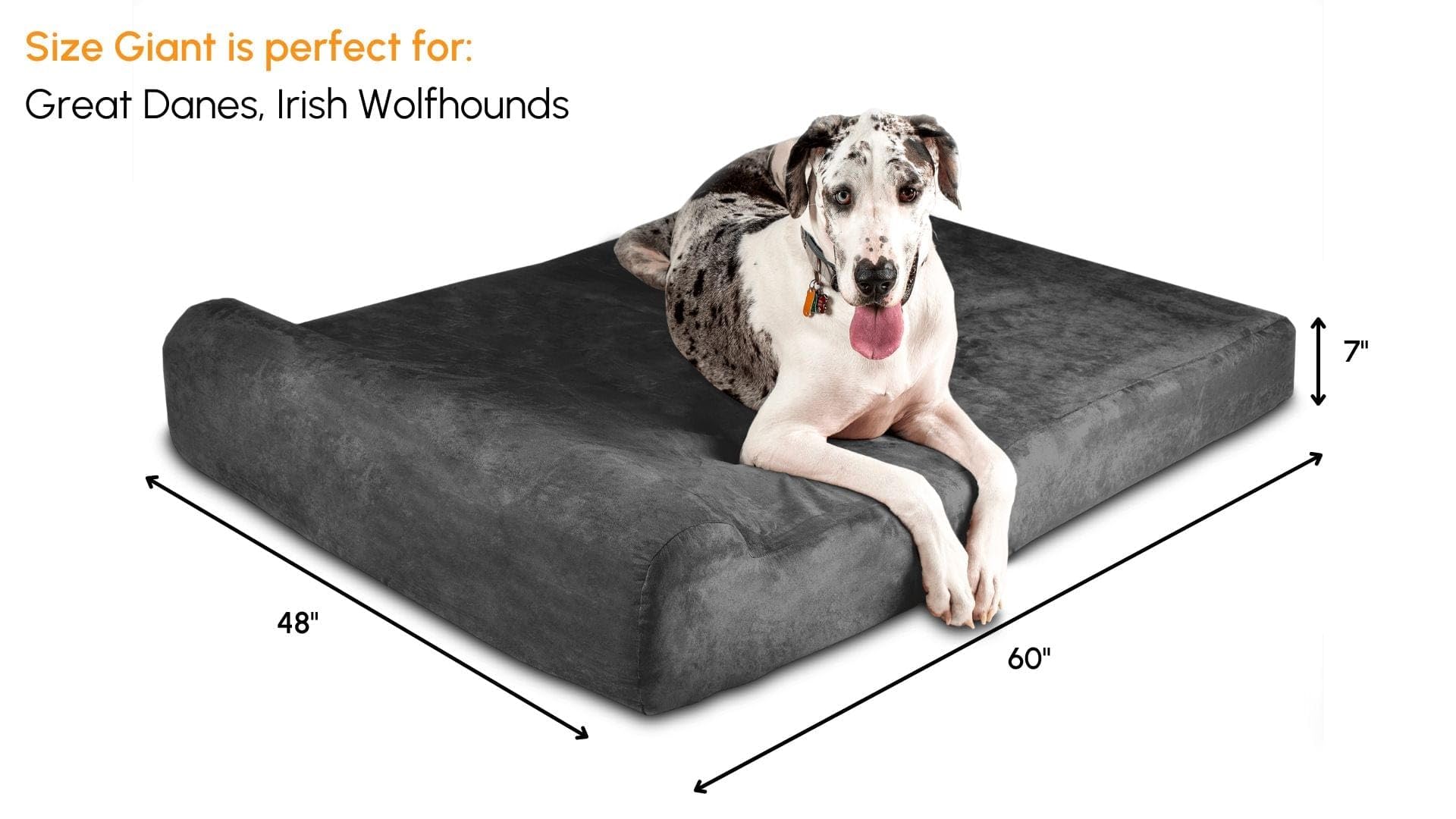 Barker Beds Headrest Giant Dog Bed (Giant, Charcoal) - 7 Thick Soft & Comfortable Orthopedic Cushion - Big Dog Bed - Durable &