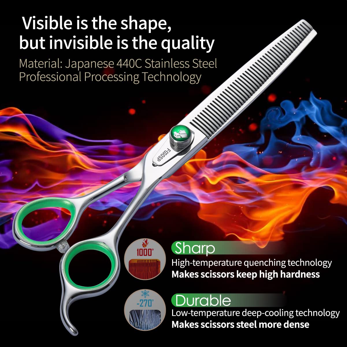 Fogosp 46 Teeth Dog Thinning Shears For Grooming 7.0 Inch Professional Blending Thinning Scissors For Dogs Cat Pet Japanese 440C Stainless Right Handed