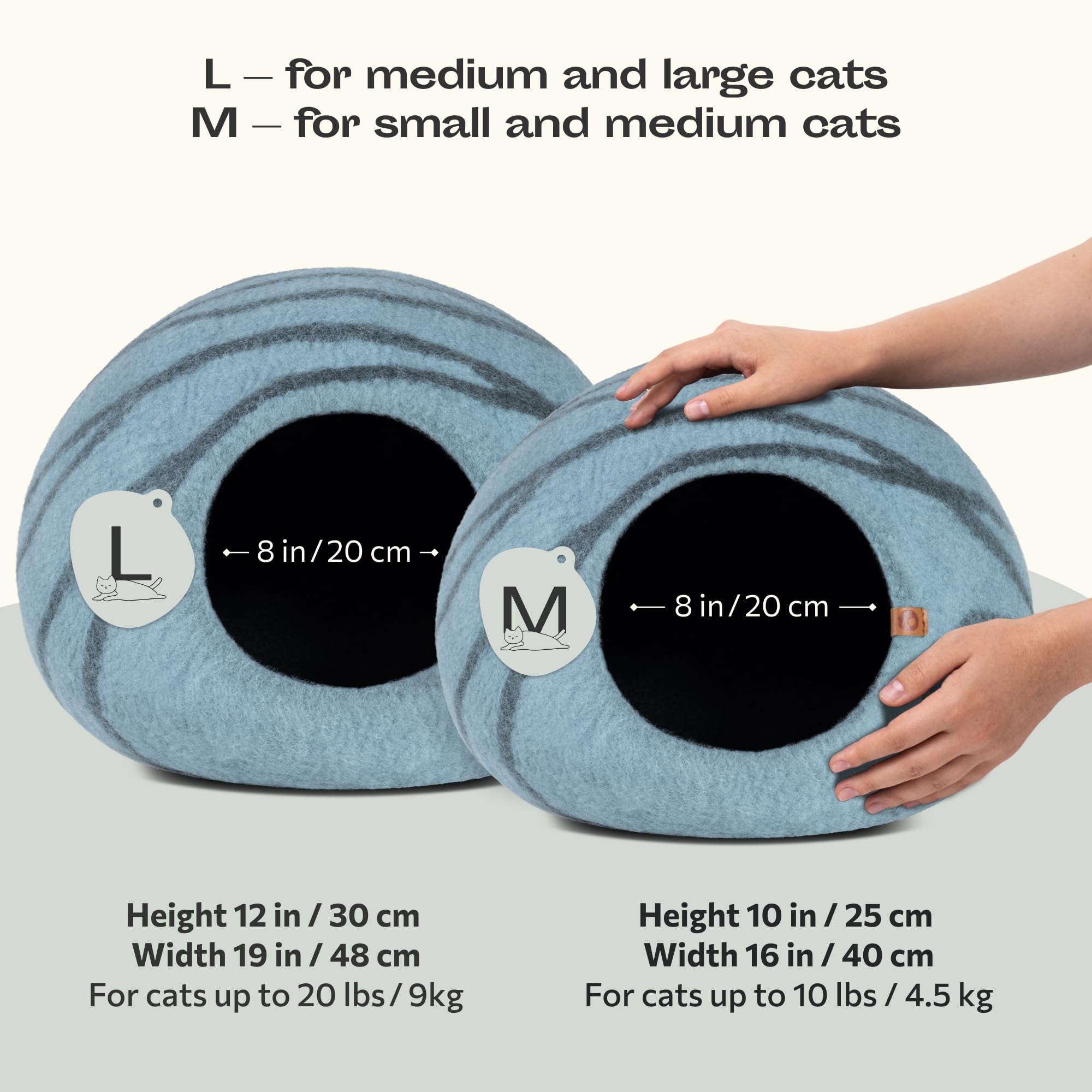 MEOWFIA Cat Cave - Premium Handmade 100% Merino Wool Bed, Medium, Aquamarine
