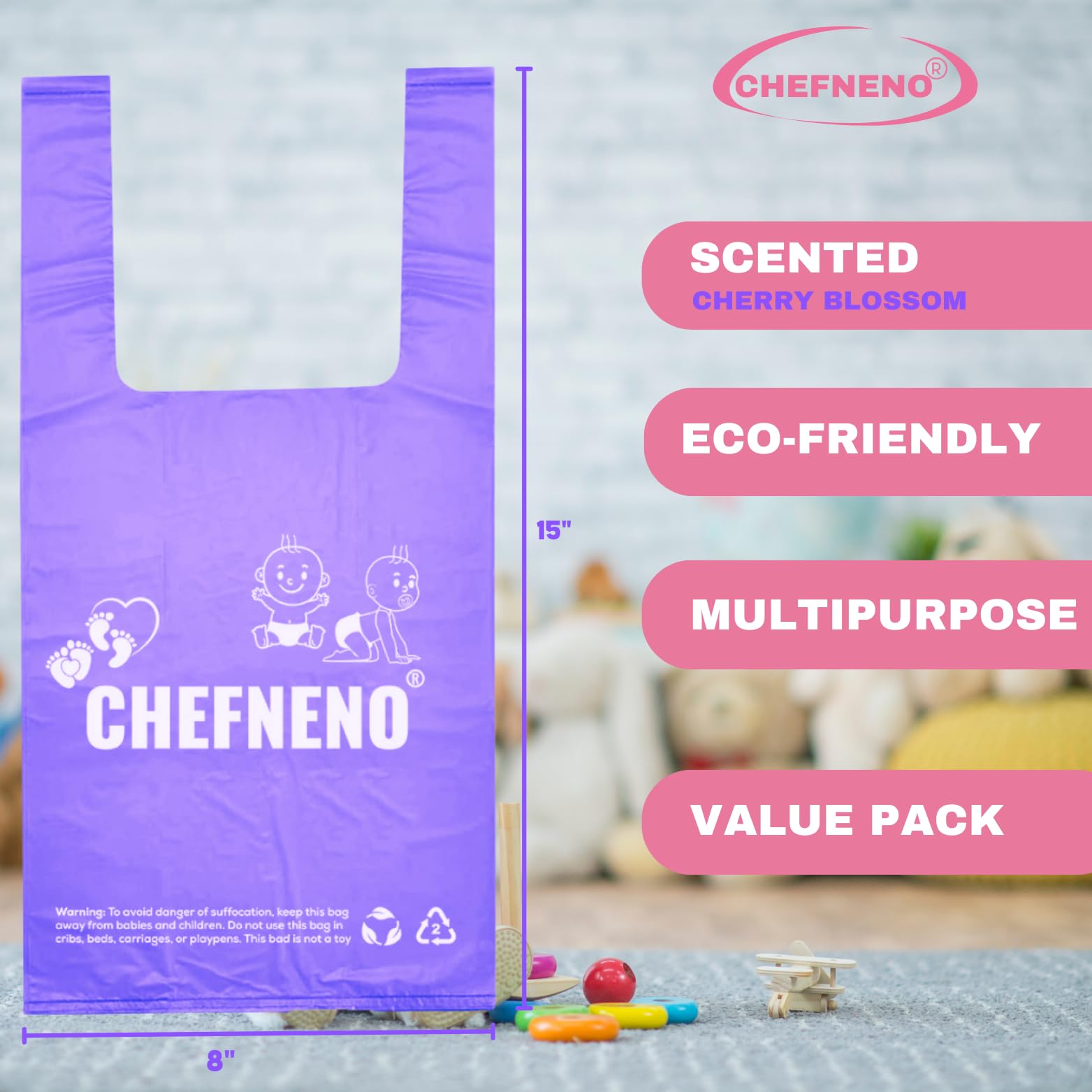 Cherry Blossom Scented Disposable Diaper Sacks - 600 Ct With Easy Tie Handles, Scented, Cat & Dog Waste Bags