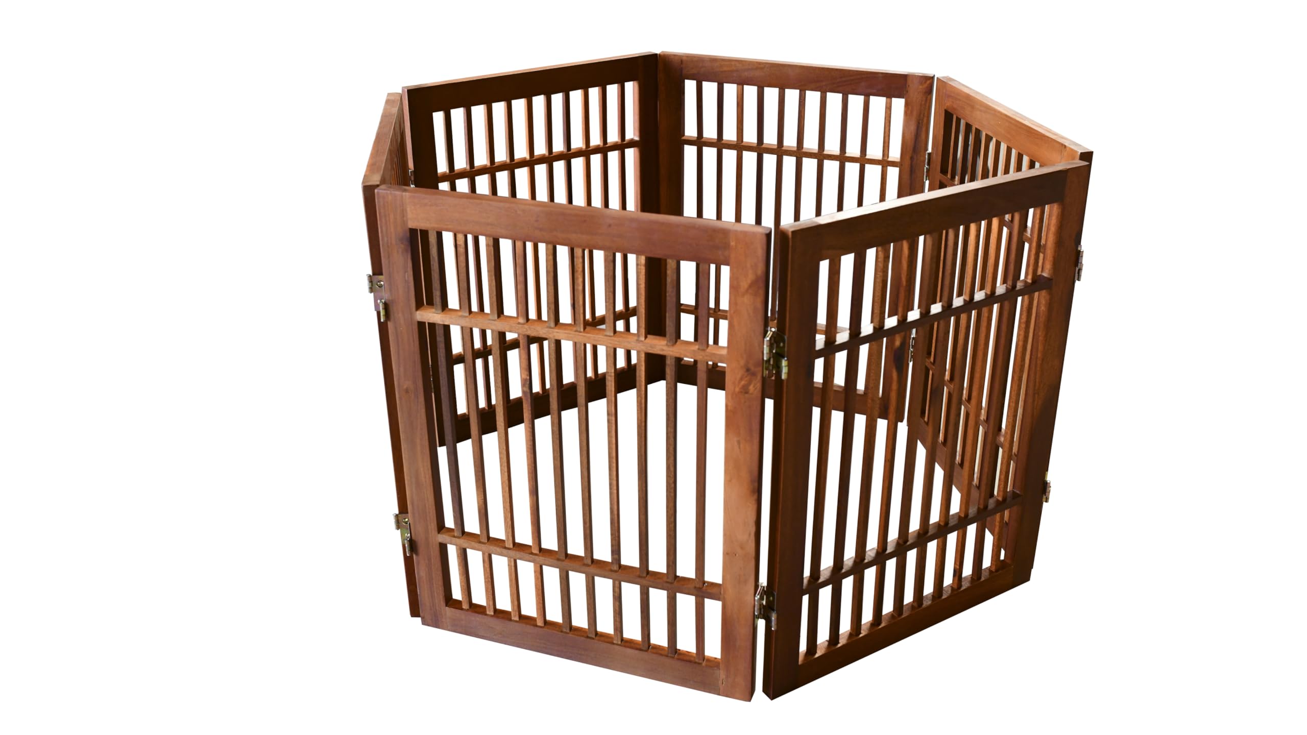 Pet Dog Gate Strong and Durable Freestanding Folding Acacia Hardwood Portable Wooden Fence Indoors or Outdoors by Urnporium (Bro