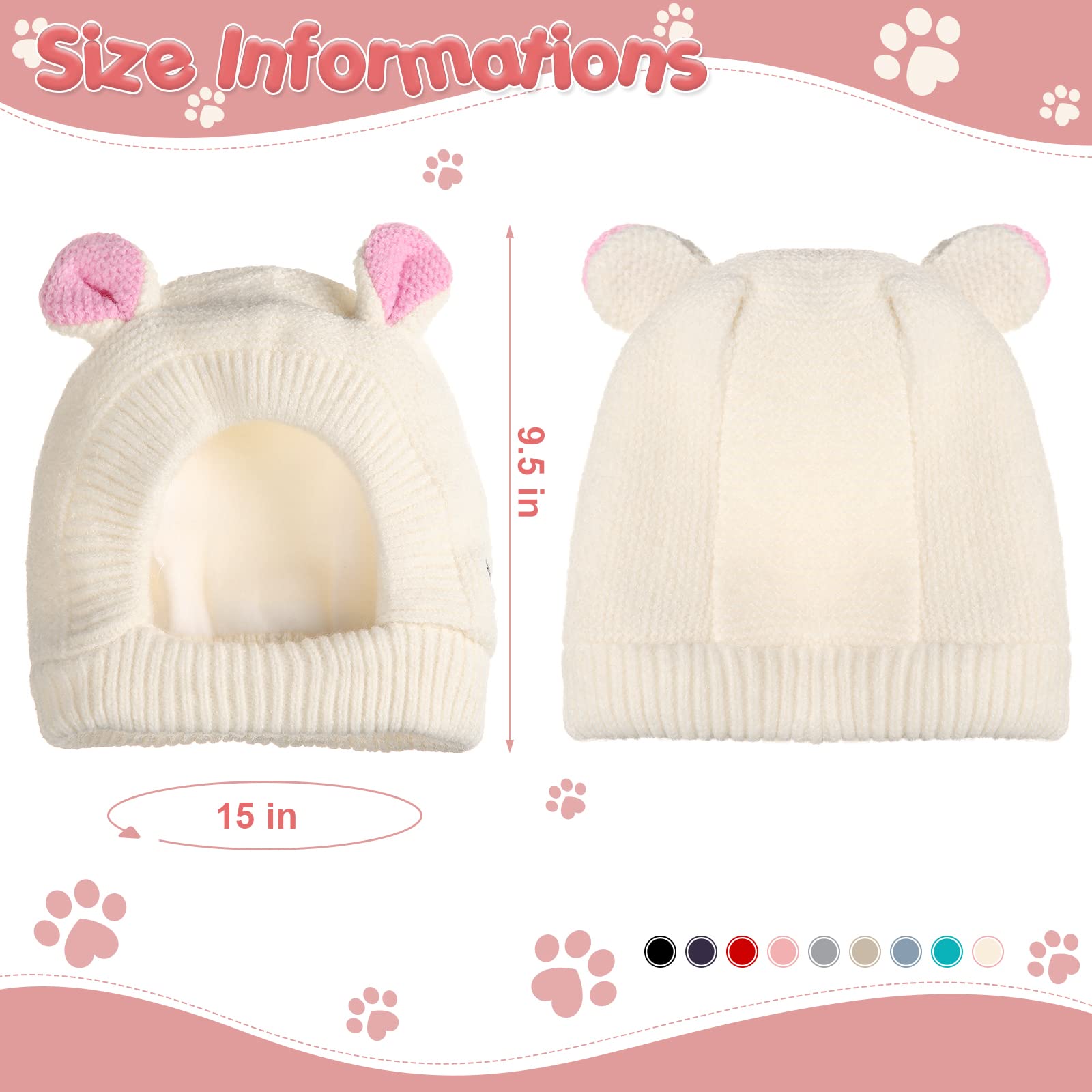 Quiet Ears For Pets, Knitted Dog Hats With Noise Protection - Winter Hat & Snood Head Wrap For Medium To Large Dogs & Cats (Milk