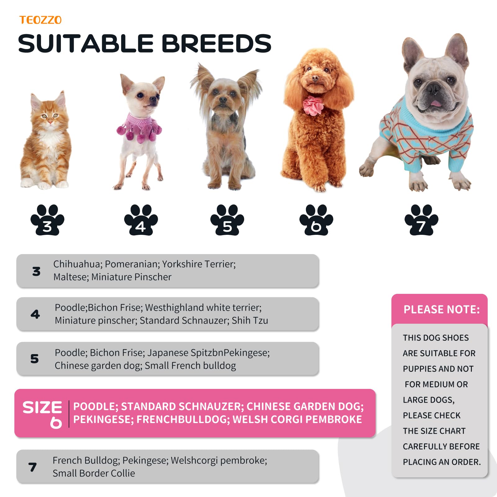 Teozzo Dog Boots Dog Snow Boots For Winter Dogs Boots & Paw Protector Warm Dog Booties For Puppy With Reflective Strip Dog Shoes For Small Medium Size Dogs 4Pcs Pink Size6