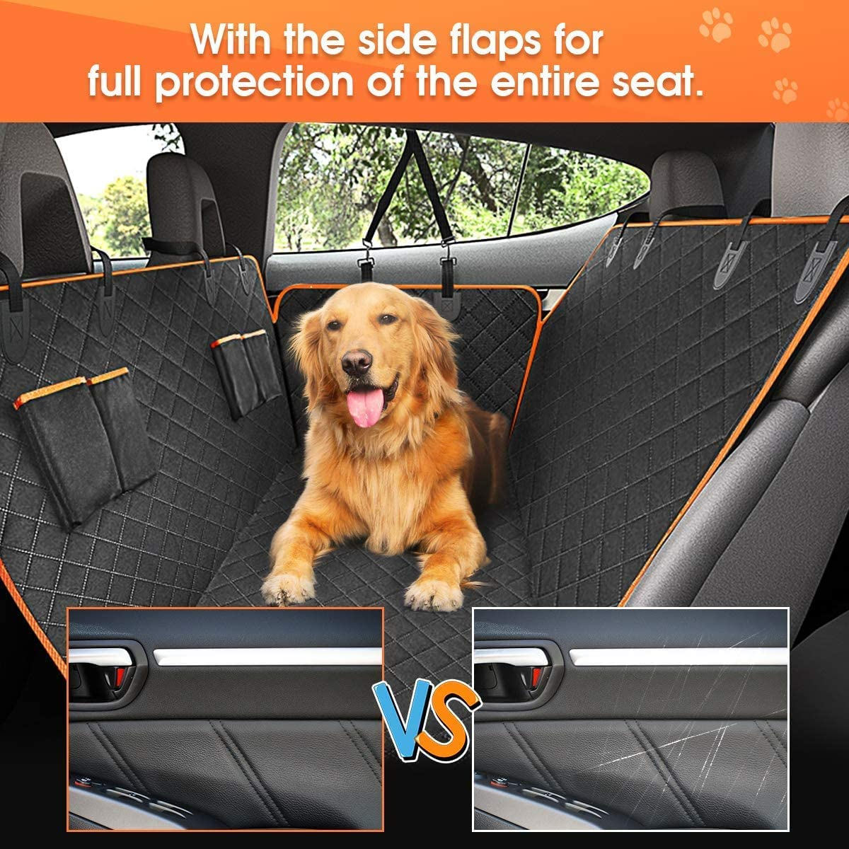 lufebut Dog Car Seat Cover - Waterproof Pet Hammock with 4 Bags Side Flap, Scratchproof and Nonslip Backseat Protection for Car,