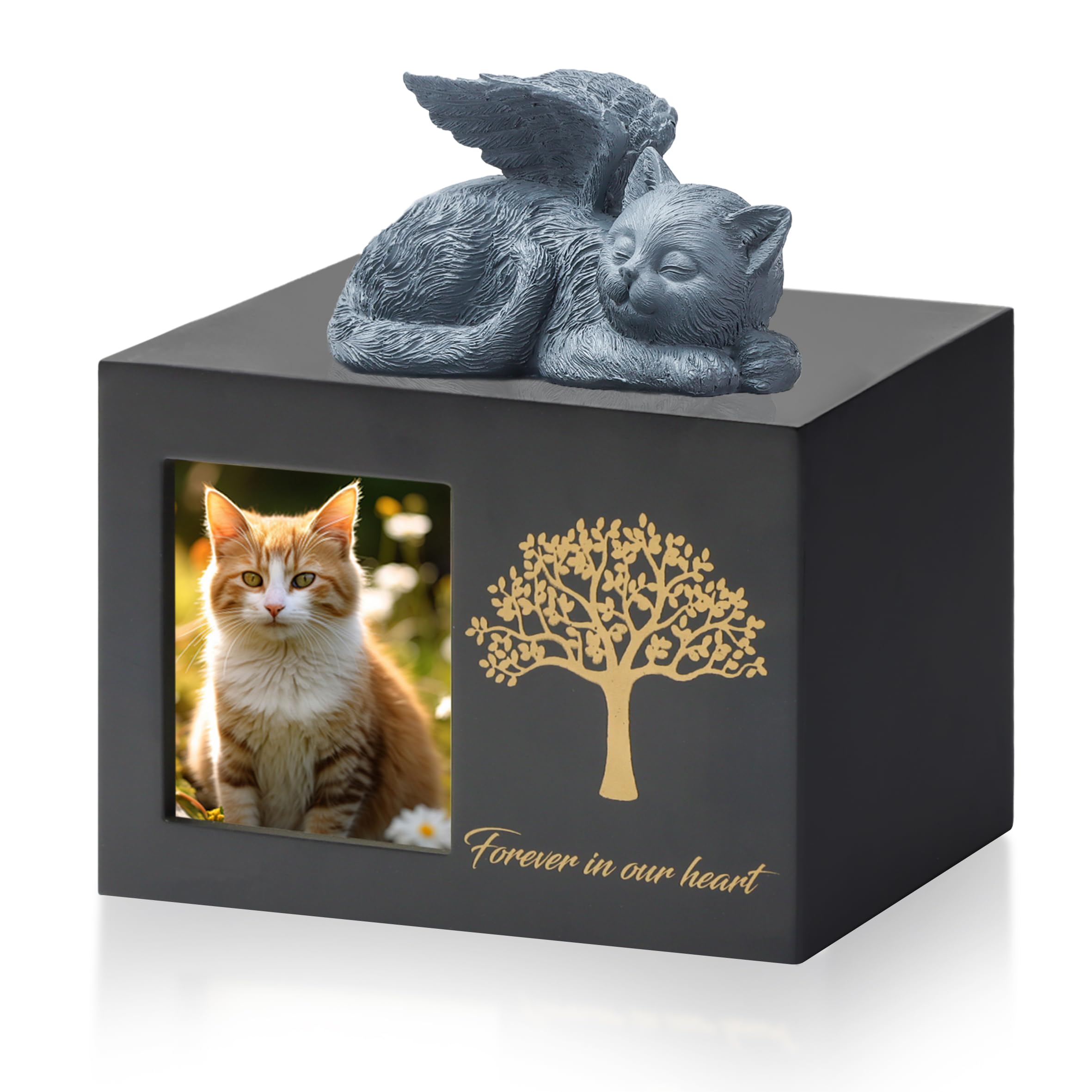 Didibirdi Pet Urn For Cat Ashes,Wooden White Cat Urns For Ashes,Cat Memory Box