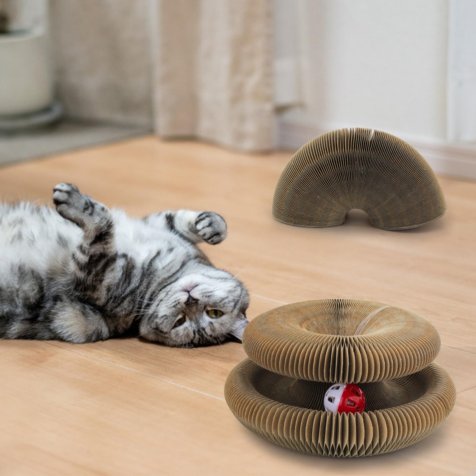 Andiker Magic Organ Cat Scratching Board, Corrugated Paper Cat Scratcher With Jingly Ball For Playing Scratching Paws, Foldable