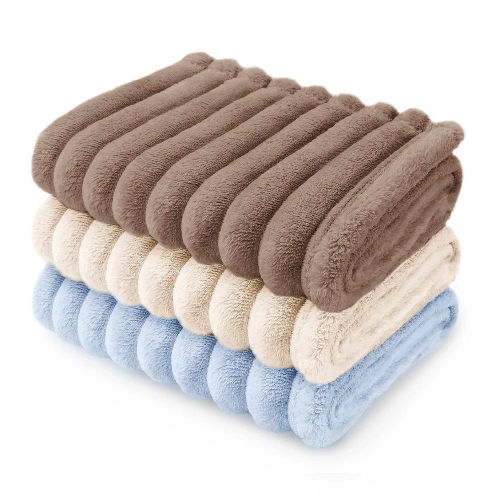 LINENLUX 1 Pack 3 Soft Dog Blanket Washable Warm Fleece Cat Blankets for Pet Puppy Fluffy Calming Flannel Brown/White/Blue Mediu
