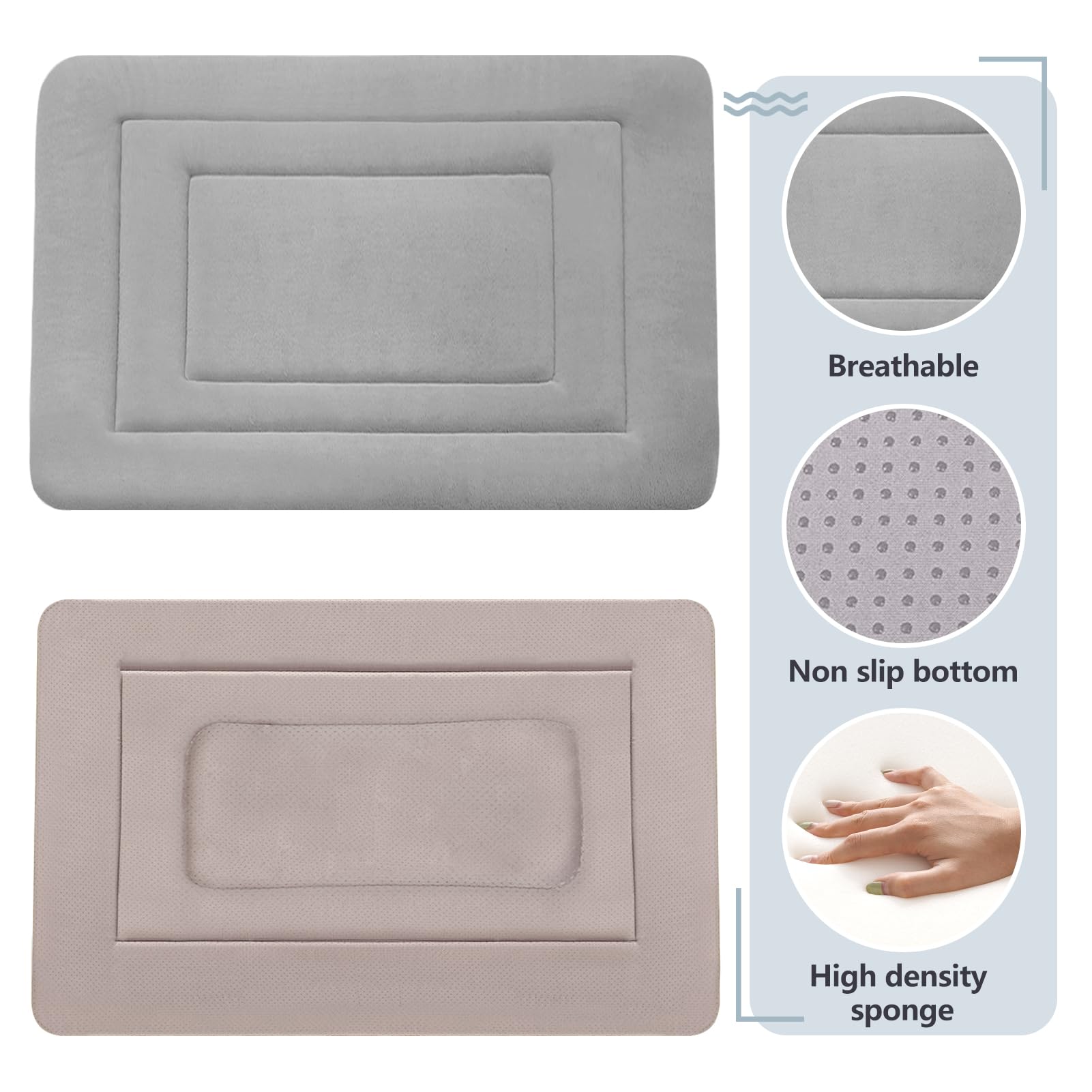 JoicyCo Large Dog Bed - Soft Washable 42" x 28" Clay Gray Crate Pad with Non-Slip Mattress