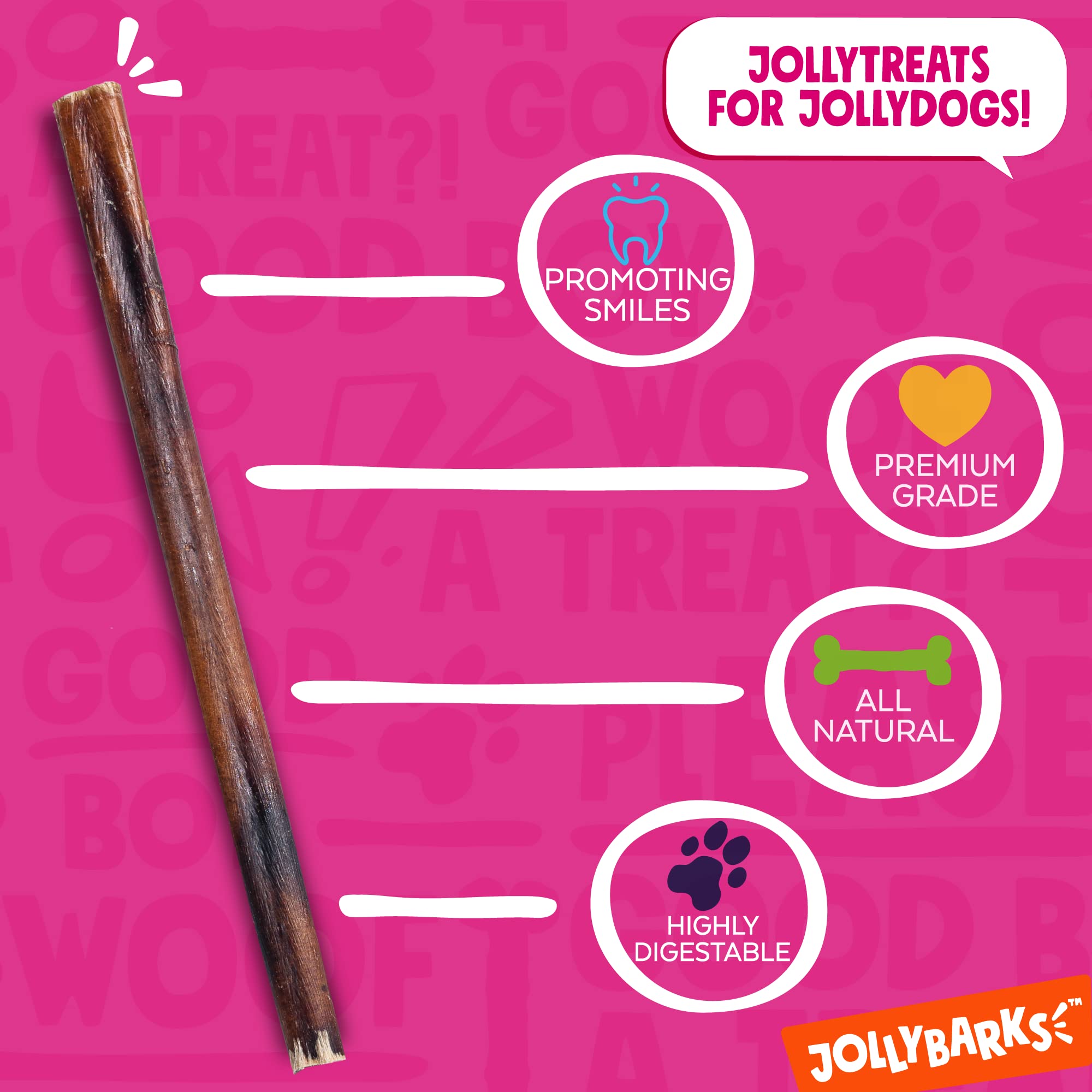 Jolly Barks Dog Bully Sticks, 6 Inch Chew Treats for Medium Dogs, Odorless, 5 Pack