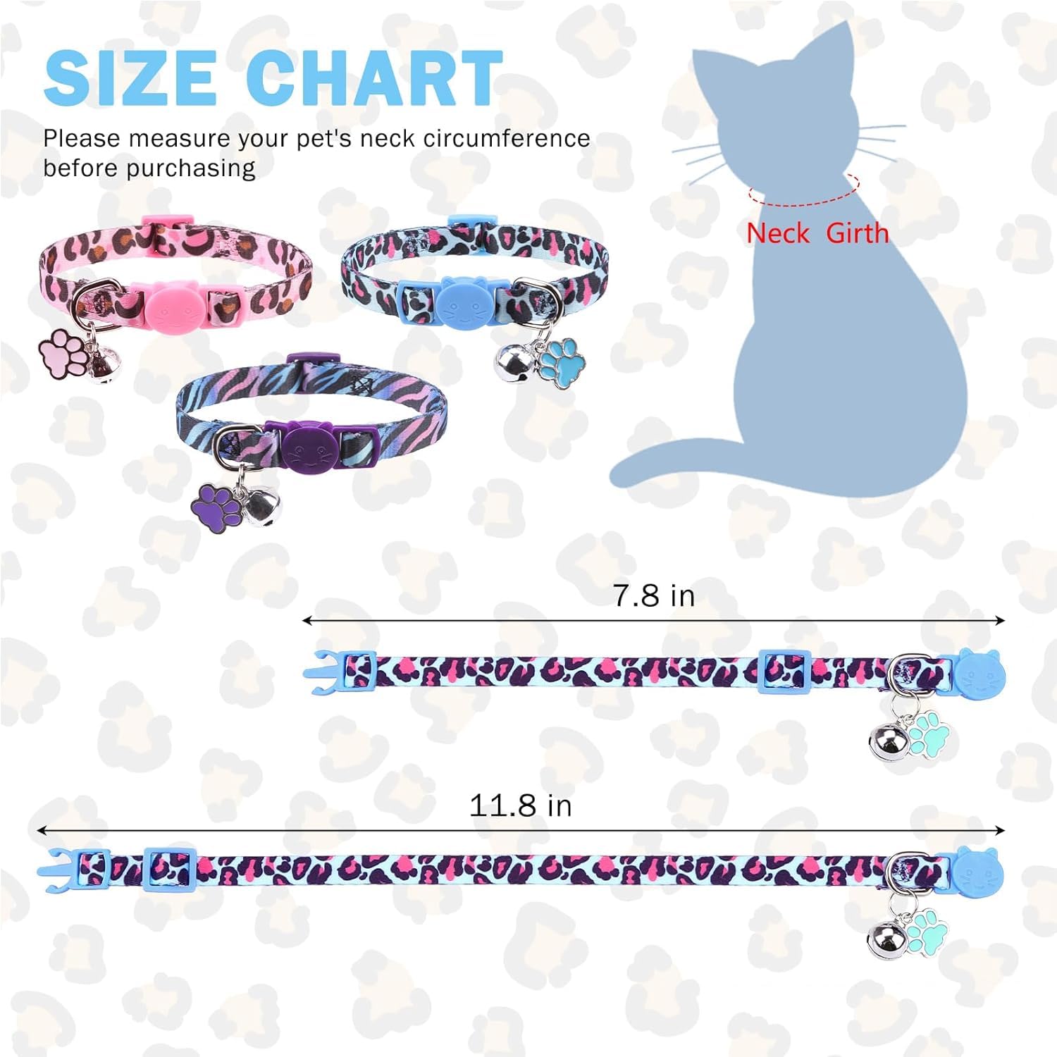 Scenereal Breakaway Cat Collars With Bell, 3 Pack Adjustable Safety Cat Collar For Boy And Girl Cats, Pink Cat Collar, Cute Kitt