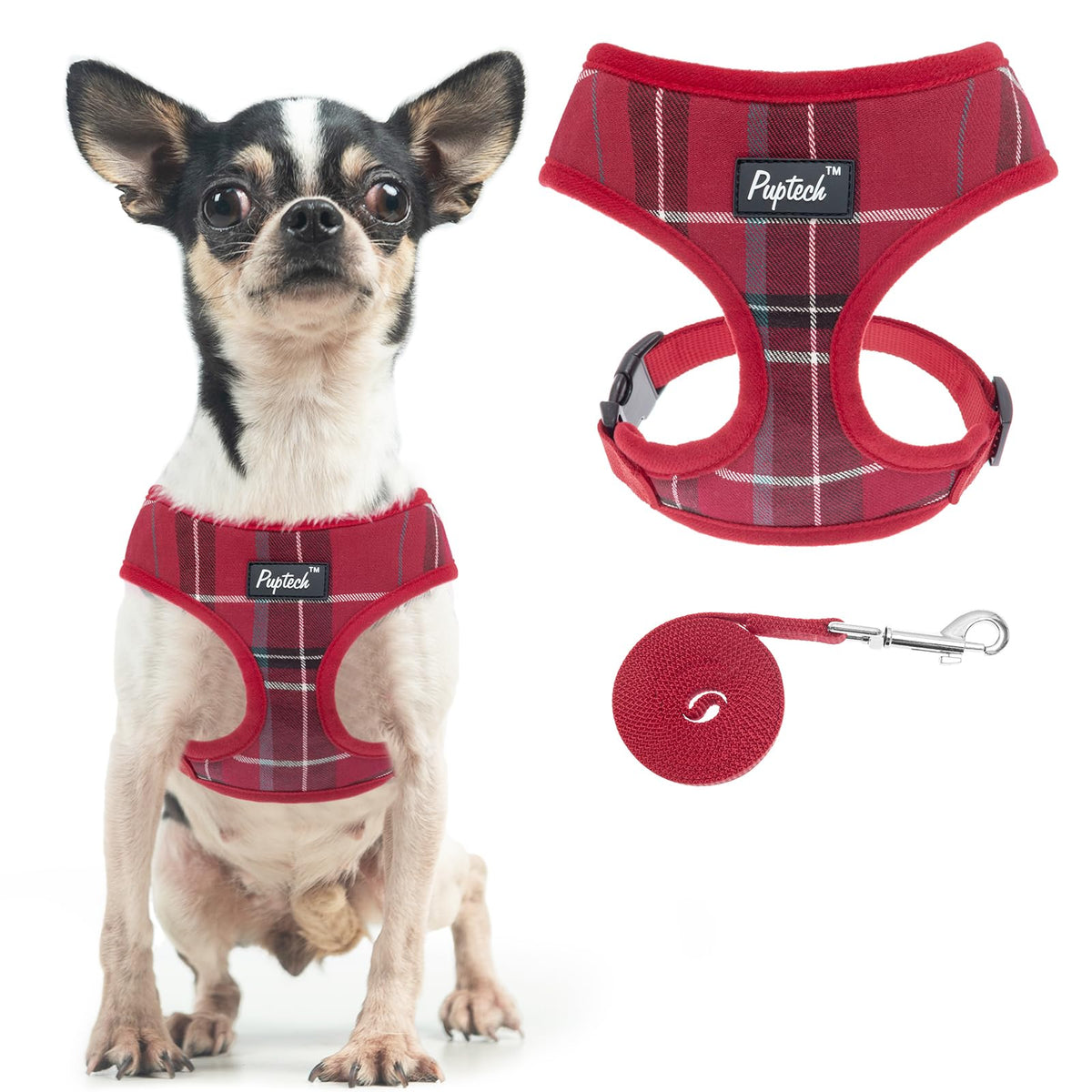Pupteck Soft Mesh Dog Harness And Leash Set Pet Puppy Cat Comfort Padded Vest No Pull Harnesses, Red, Xs