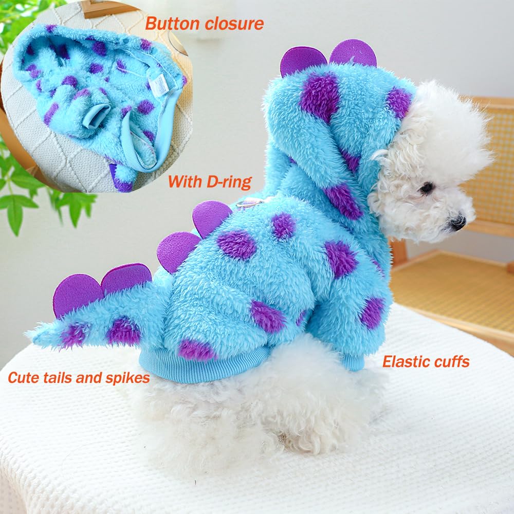 Anelekor Dinosaur Dog Clothes For Small Dog Girl Boy,Fleece Winter Puppy Hoodies With Leash Ring,Cold Weather Coat For Cat,Funny