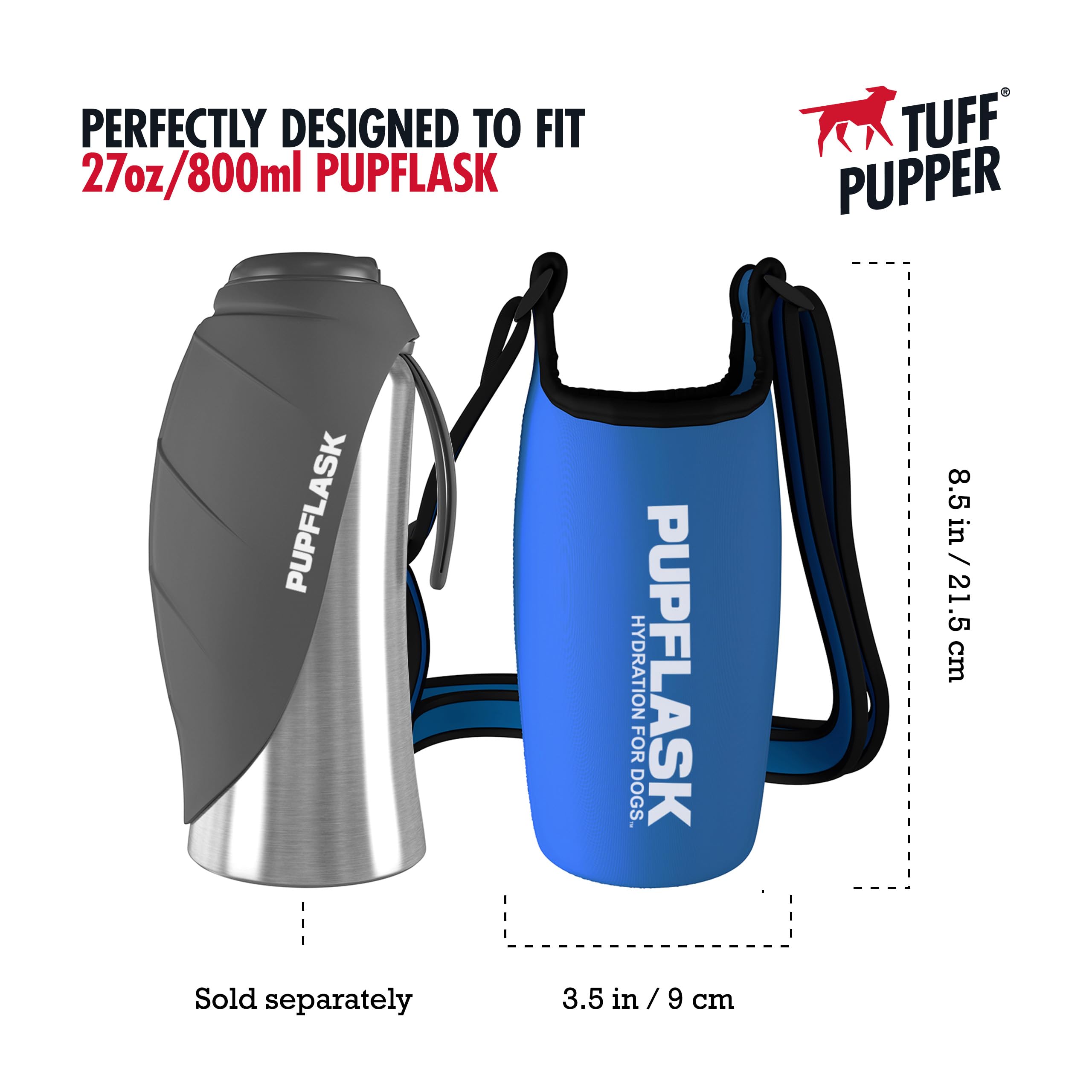 Tuff Pupper PupFlask 27 OZ Insulated Dog Water Bottle Holder Sling - Adjustable Strap, Portable, Nebulas Blue for Travel & Hiking