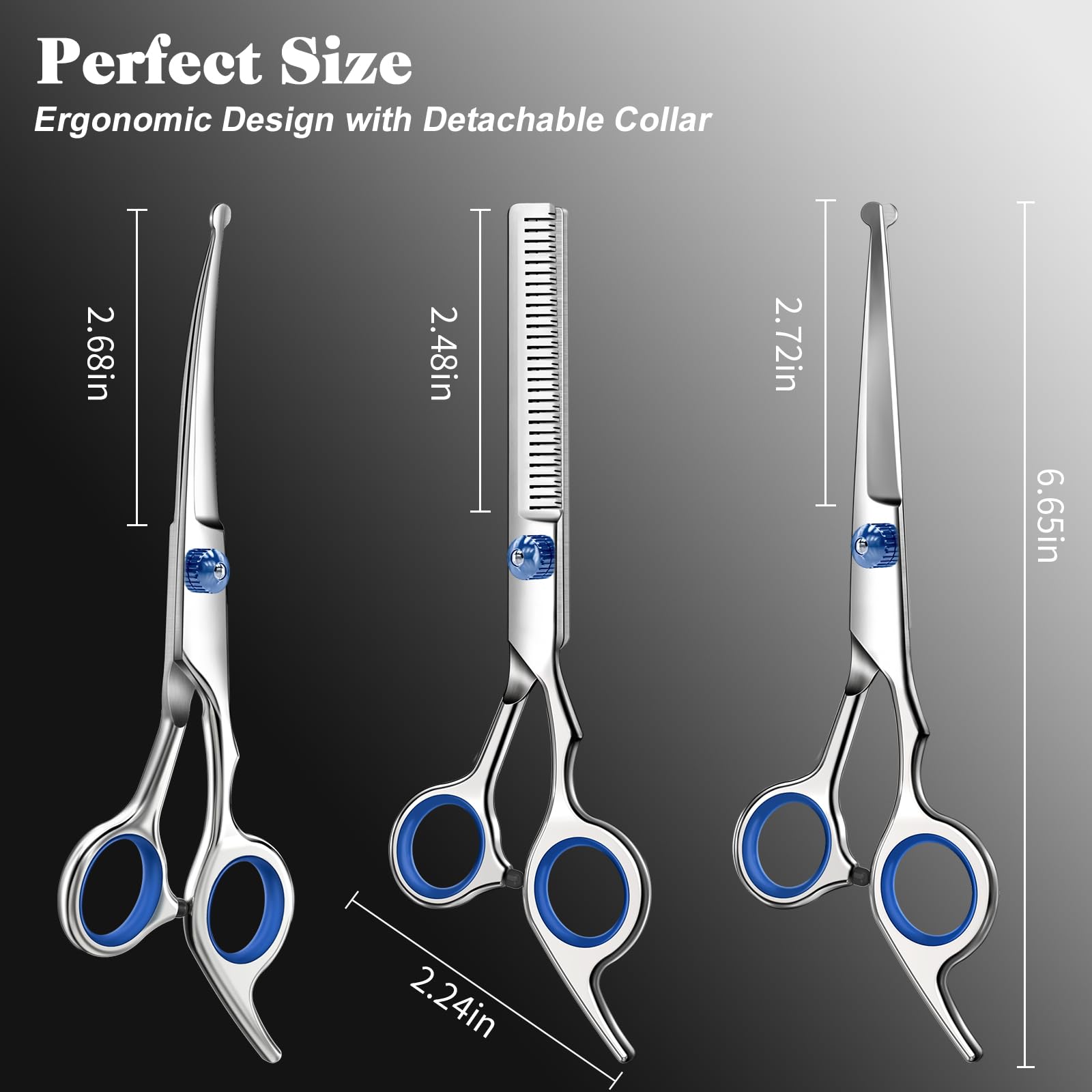 Professional 4 in 1 Dog & Cat Grooming Scissors Kit with Safety Round Tips,Sharp & Durable,Dog Shears for Grooming - Includes St