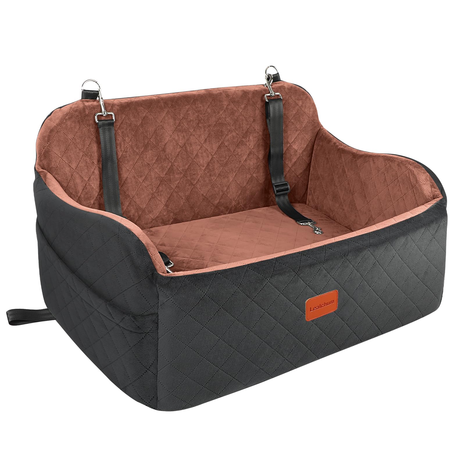 Lealchum Dog Car Seat for Large Size Dog,Soft Fabric Car Dog Bed Filling Memory Foam,2 Clip-On Safety Leashs and 2 Pockets,Remov