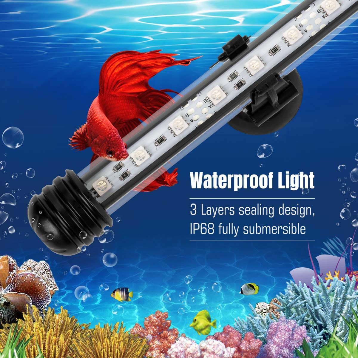 Ikefe 15' Color Changing Led Fish Tank Aquarium Submersible Light With Remote/Colored Aquarium Led Tank Lights Fixture For Underwater Decorations, Plant Grow, Saltwater Freshwater Fish, Kr5015