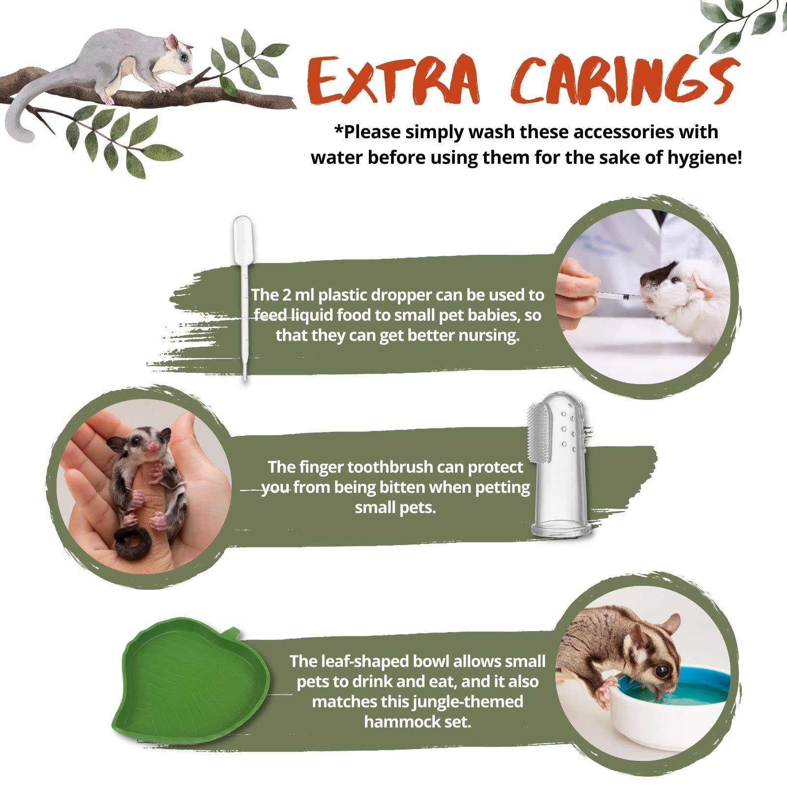 FABMODE 5Pcs Brown Sugar Glider Supplies Hammock Set for Small Pets - Cage Accessories for Hamsters, Guinea Pigs, Squirrels, Gerbils