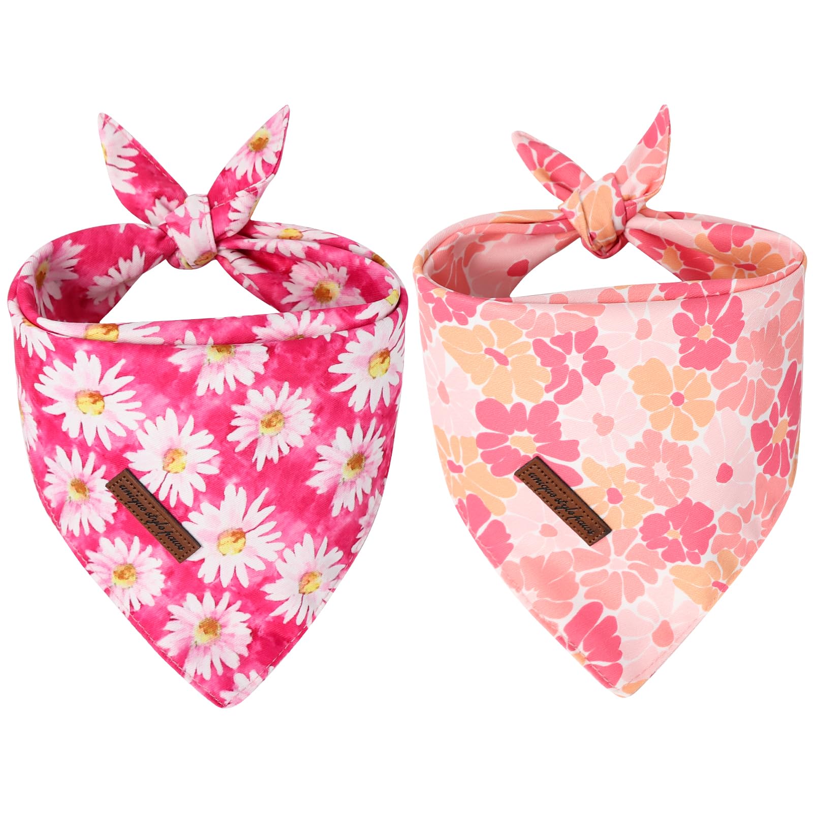 Unique Style Paws Dog Spring Bandanas 2Pcs Washable Cotton Triangle Summer Rose Daisy Flower Puppy Scarfs For Small Medium Large