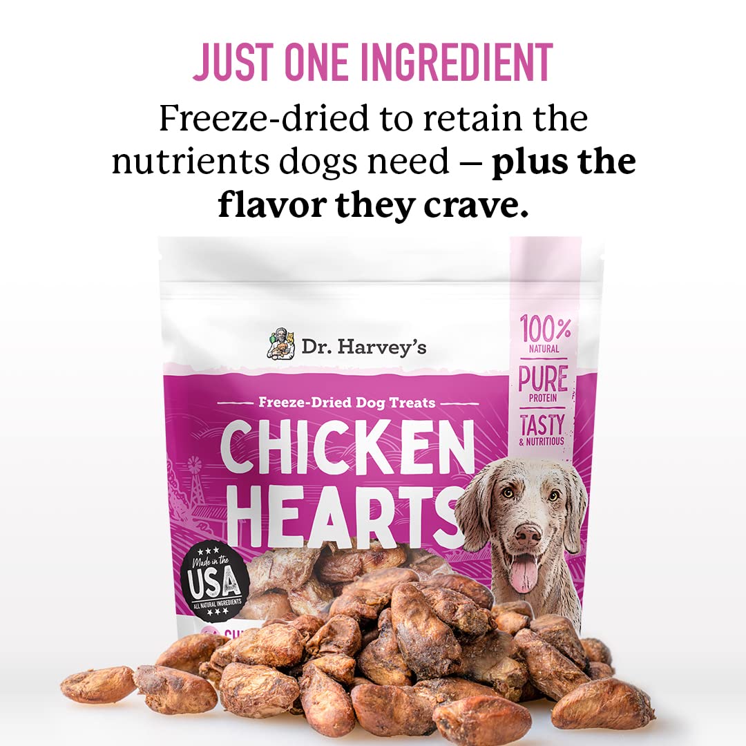 Dr. Harveys Freeze-Dried Chicken Hearts - Training Dog Treats, Single Ingredient, All-Natural USA Sourced Protein, Allergen-Fre