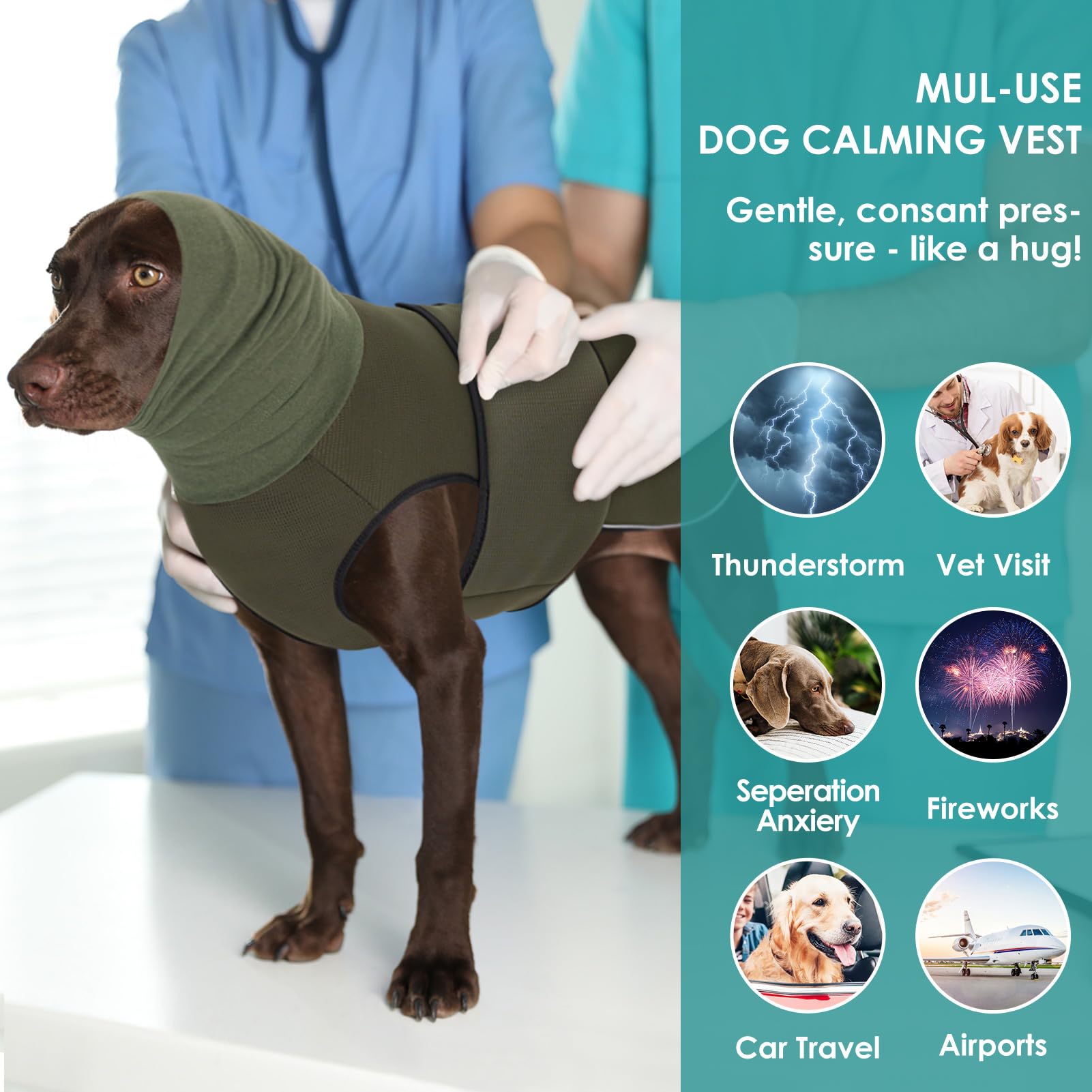 Aofitee Dog Anxiety Calming Hoodie, Thunder Jacket For Dogs Anxiety, Breathable Calming Shirt For Fireworks, Thunder, Separation