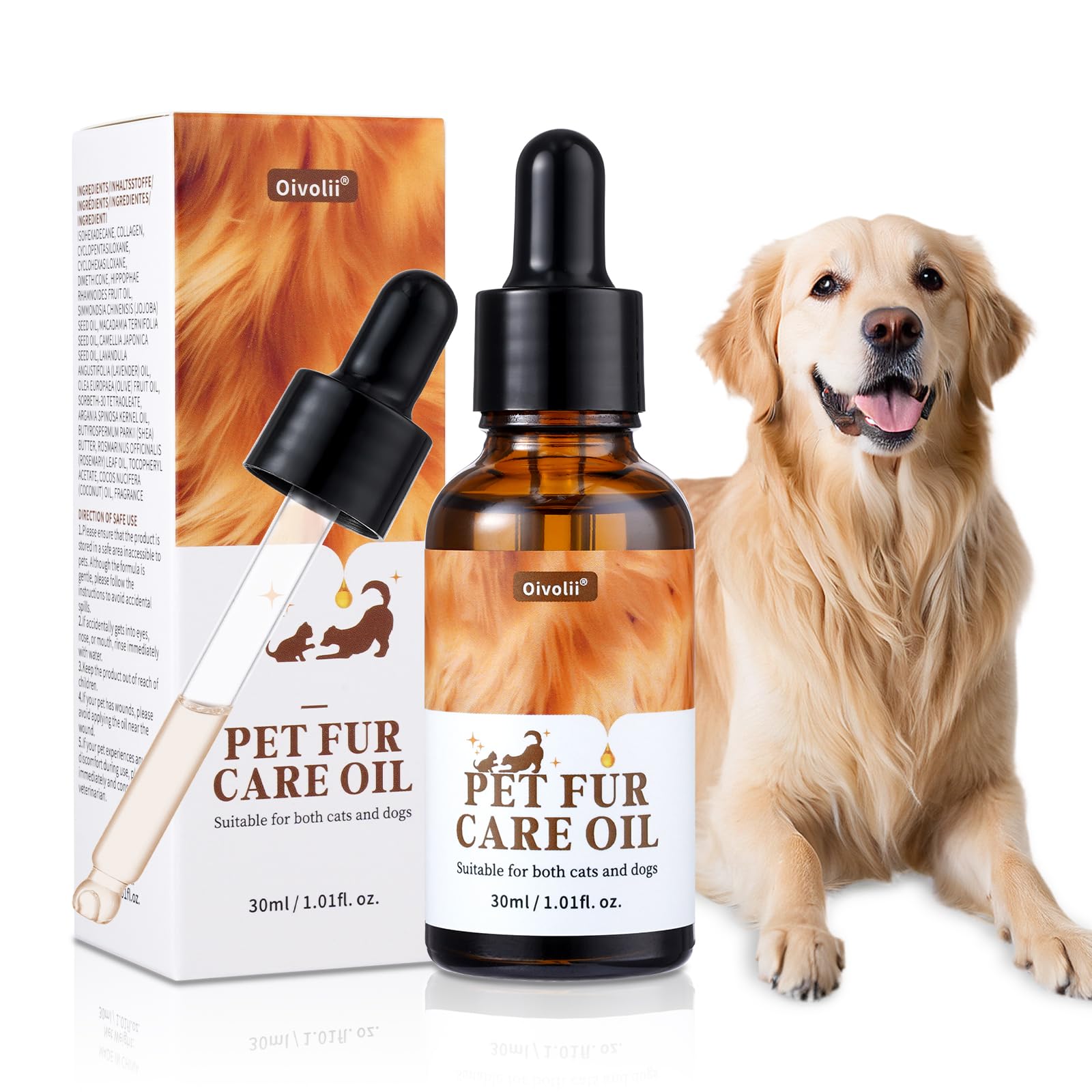 Pet Fur Care Oil Leave-In Conditioner For Dogs & Cats - Strengthen, Moisturize & Restore Natural Luster To Your Pets Coat, 1.01 