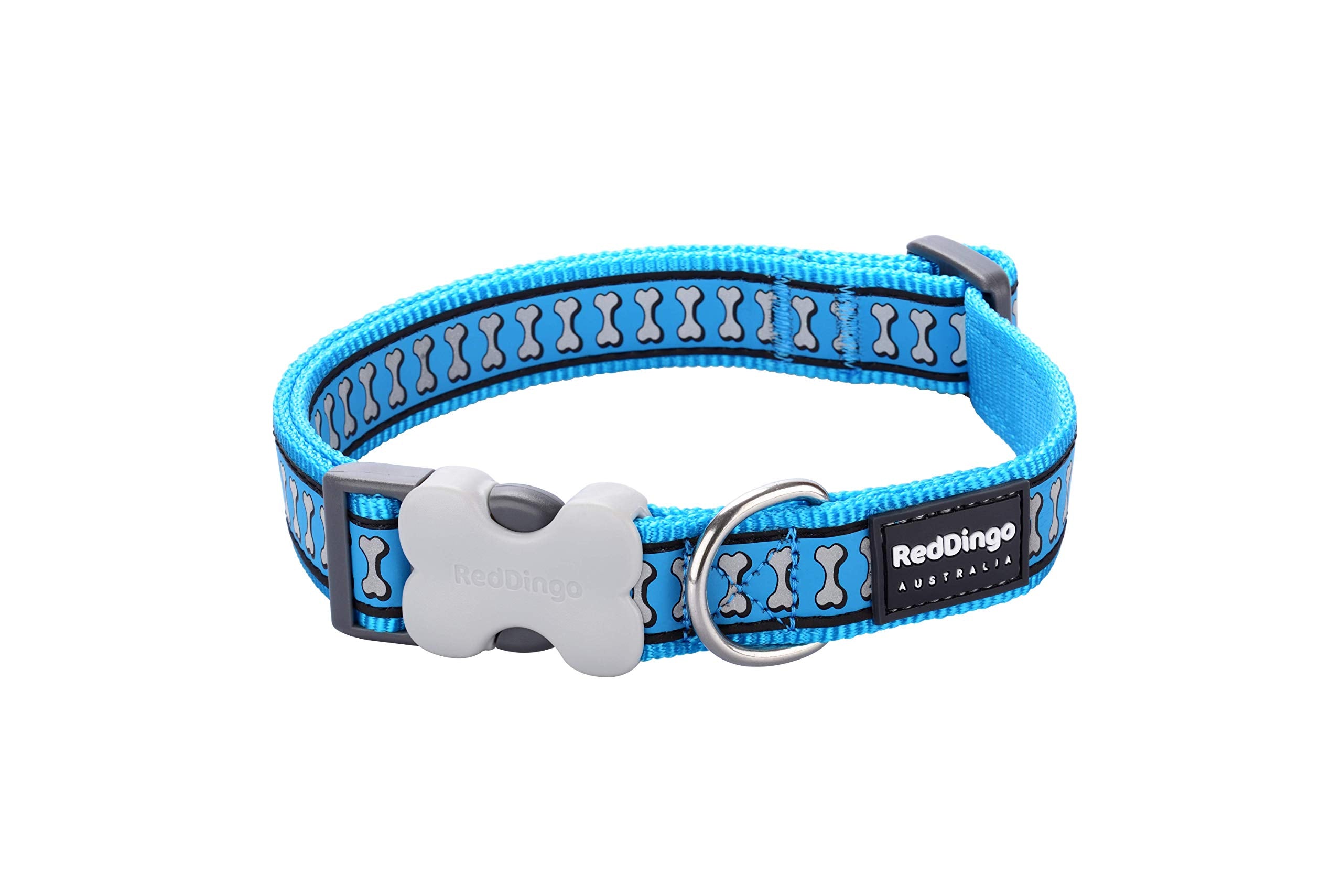 Red Dingo Reflective Turquoise Dog Collar, Small/12mm