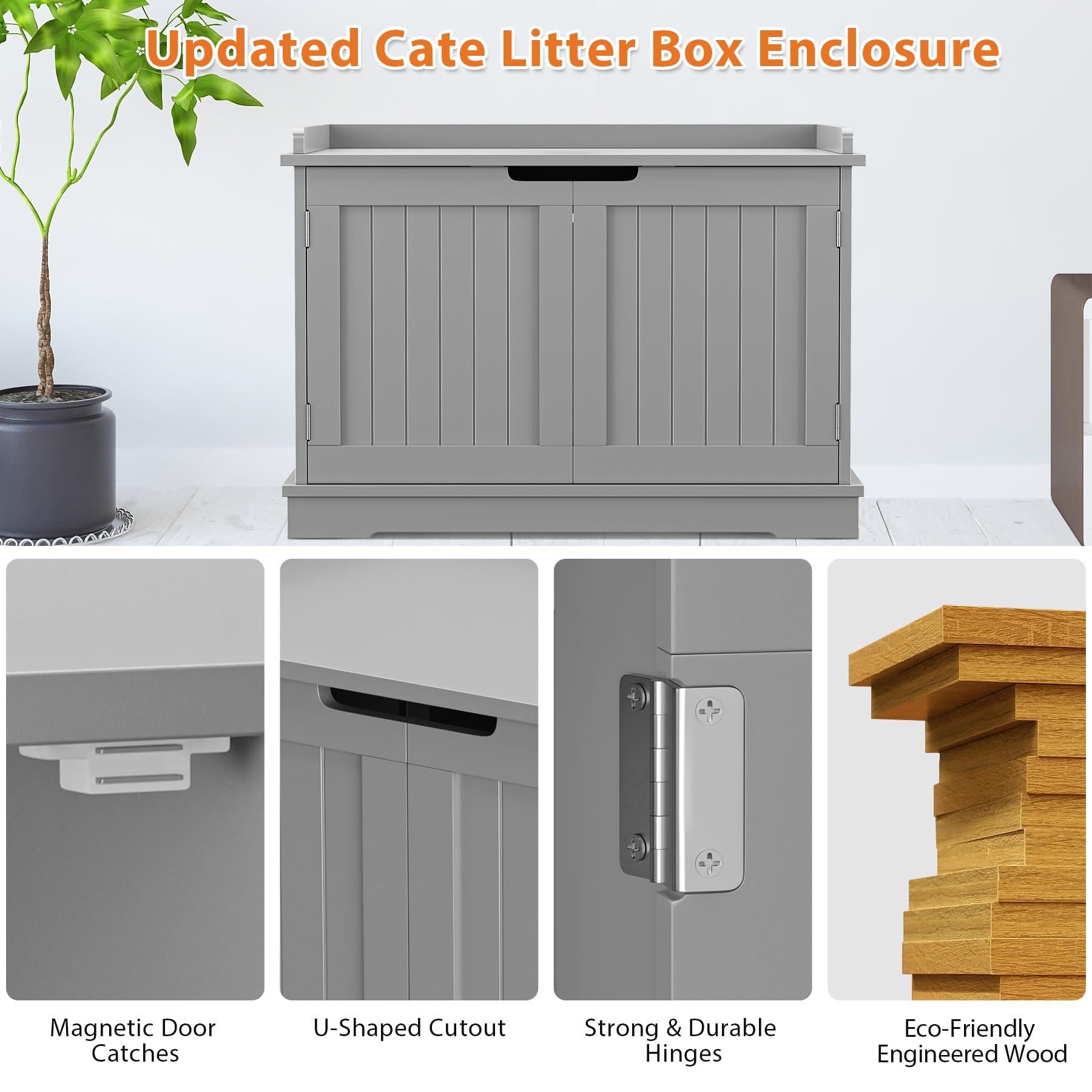 Pet Republic Hidden Cat Litter Box Enclosure - Cat Litter Box Furniture Table Nightstand (Grey)