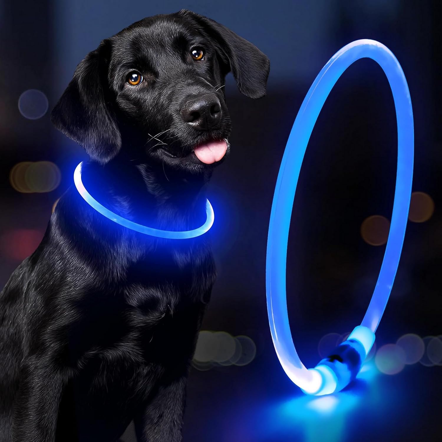 Qpets Dog Led Collar, Usb Rechargeable Optical Fiber, Cuttable Blue Light