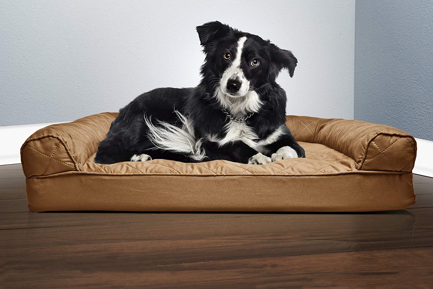Furhaven Orthopedic Dog Bed For Large/Medium Dogs W/ Removable Bolsters & Washable Cover, For Dogs Up To 55 Lbs - Quilted Sofa - Toasted Brown, Large