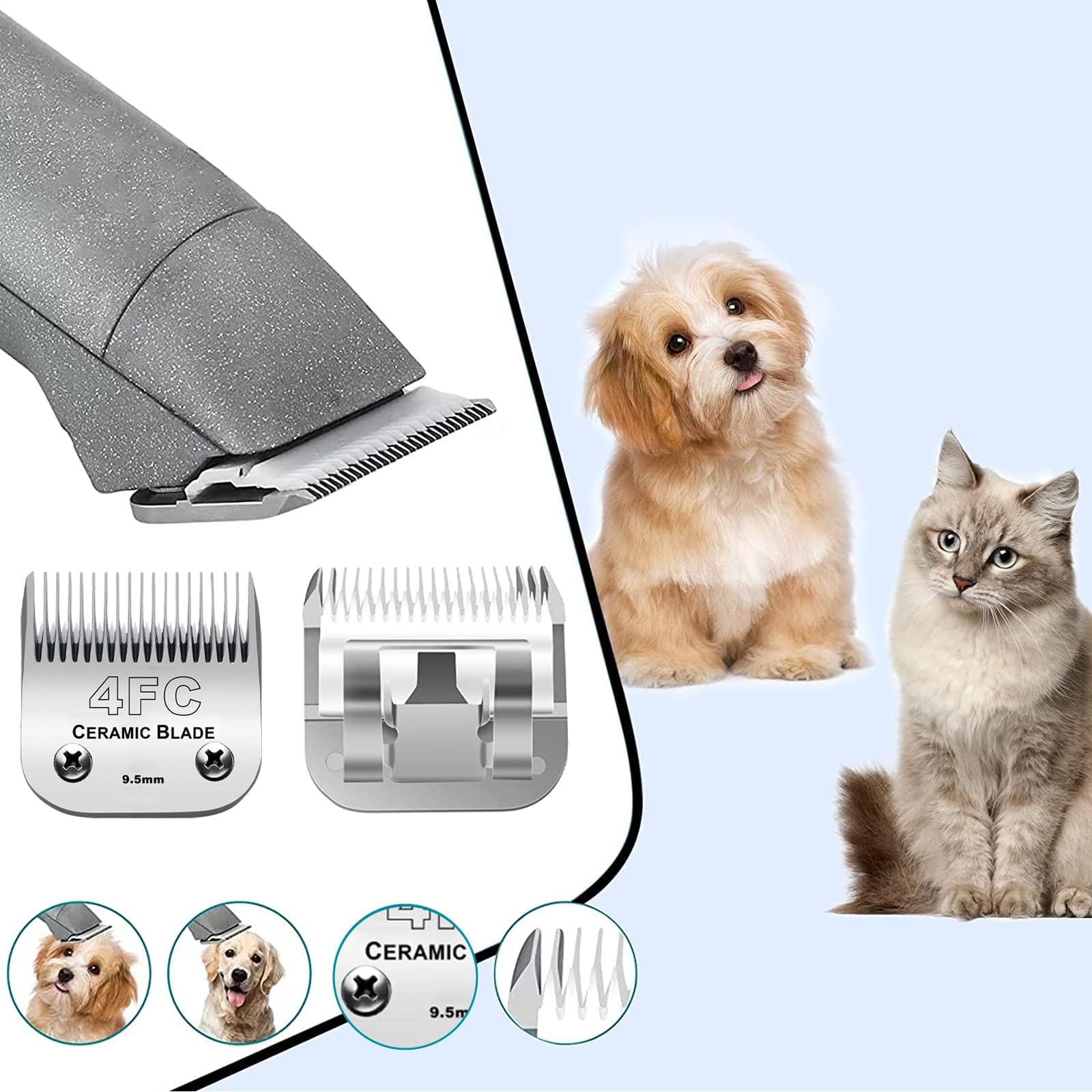 5Pcs 10 Blades Dog Grooming Replacement Blades Compatible With Andis Pet Clipper/Oster A5/Wahl Km Series Dog Clipper,Ceramic Bla