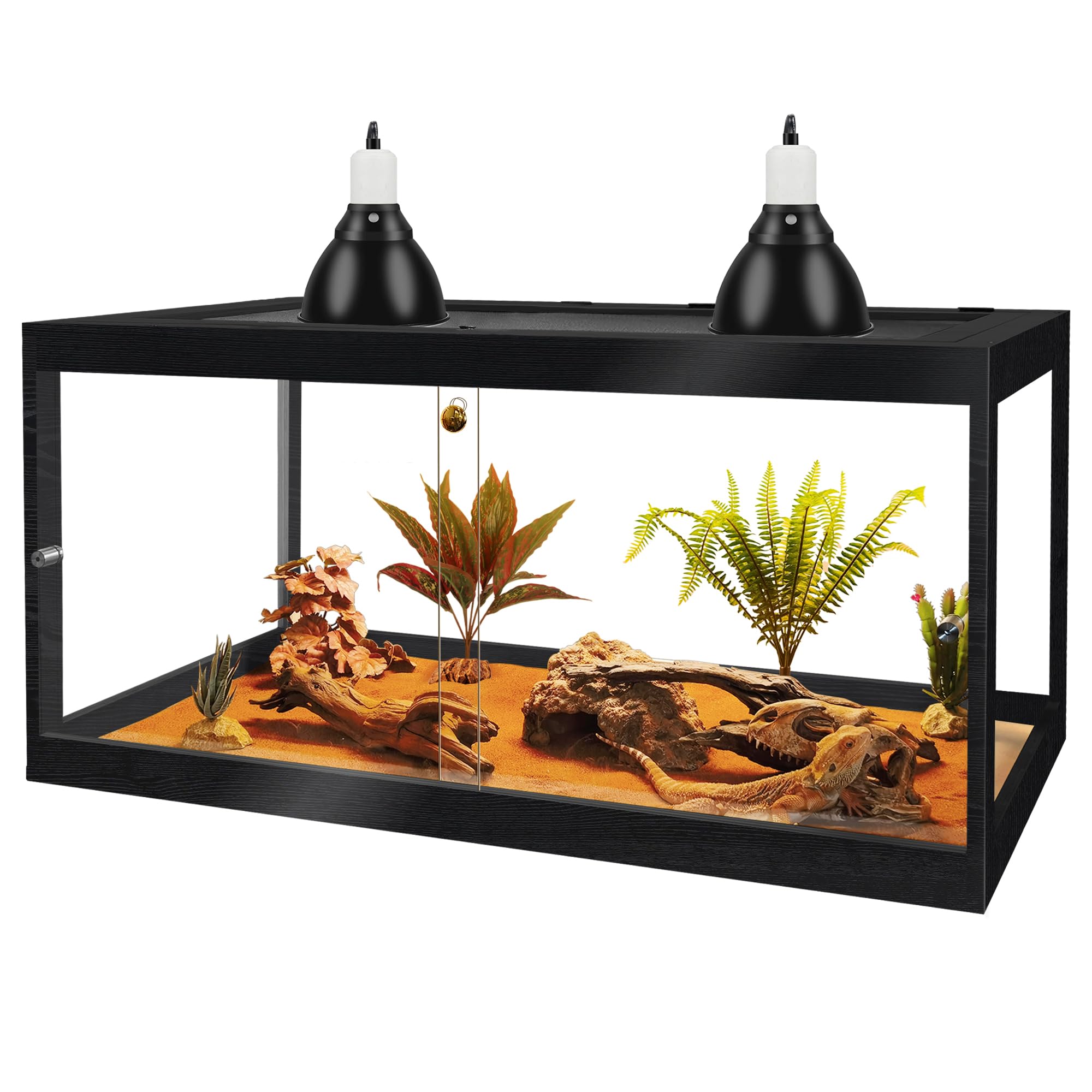 Prolee Reptile Tank 60 Gallon, Lizard Tank, Bearded Dragon Tank With Metal Mesh Roof Door, Snake Tank With Lock Design, Black, 4