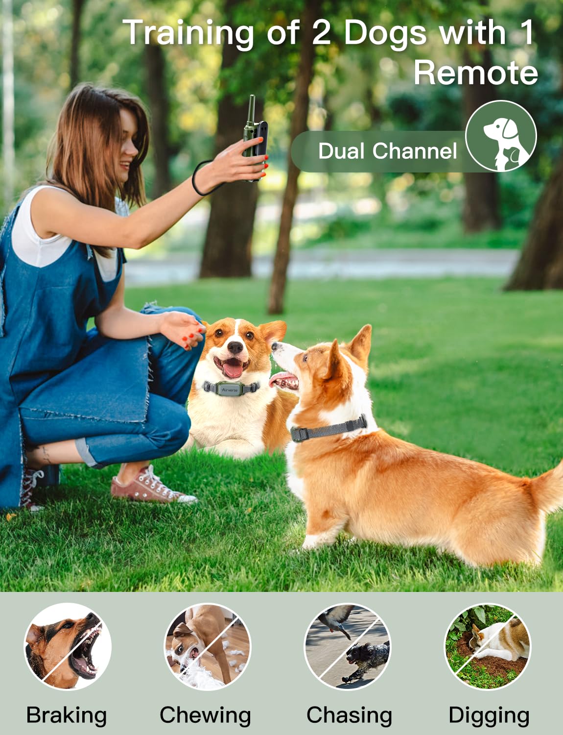 Airverse Dog Shock Collar 2 Dogs - 3300 Ft Waterproof Dog Training Collar With Remote, 3 Modes Electric Dog Training Collar,Beep