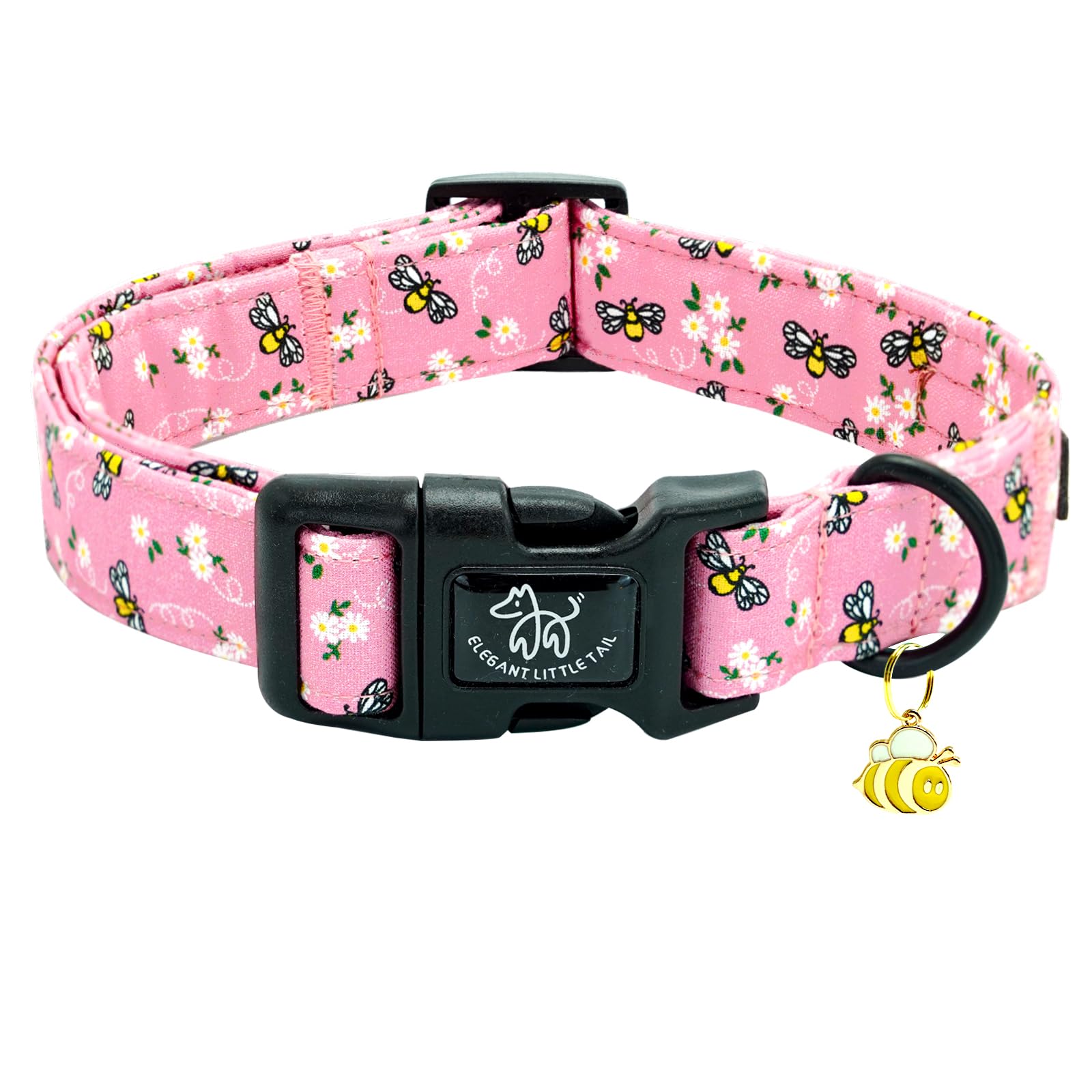 Elegant Little Tail Dog Collar,Cute Bees Pattern Pet Collar Pink Durable Holiday Female Or Male Adjustable Cotton Pet Collar Wit