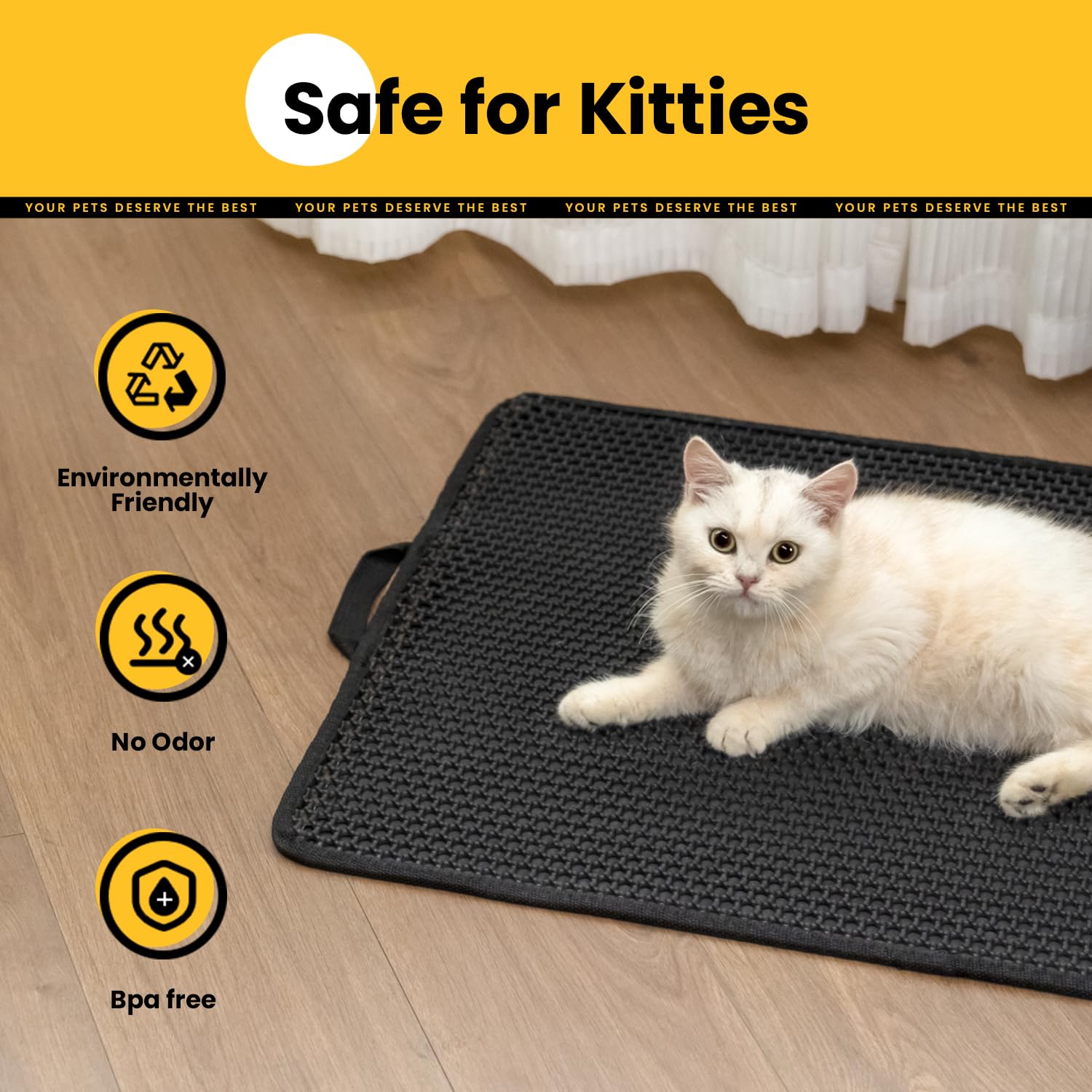 Cat Litter Mat Compact Size 23.6''X14.6'' For Small Spaces, Upgrade Waterproof Leakproof Back Layer, Honeycomb Trapping Mat, Was